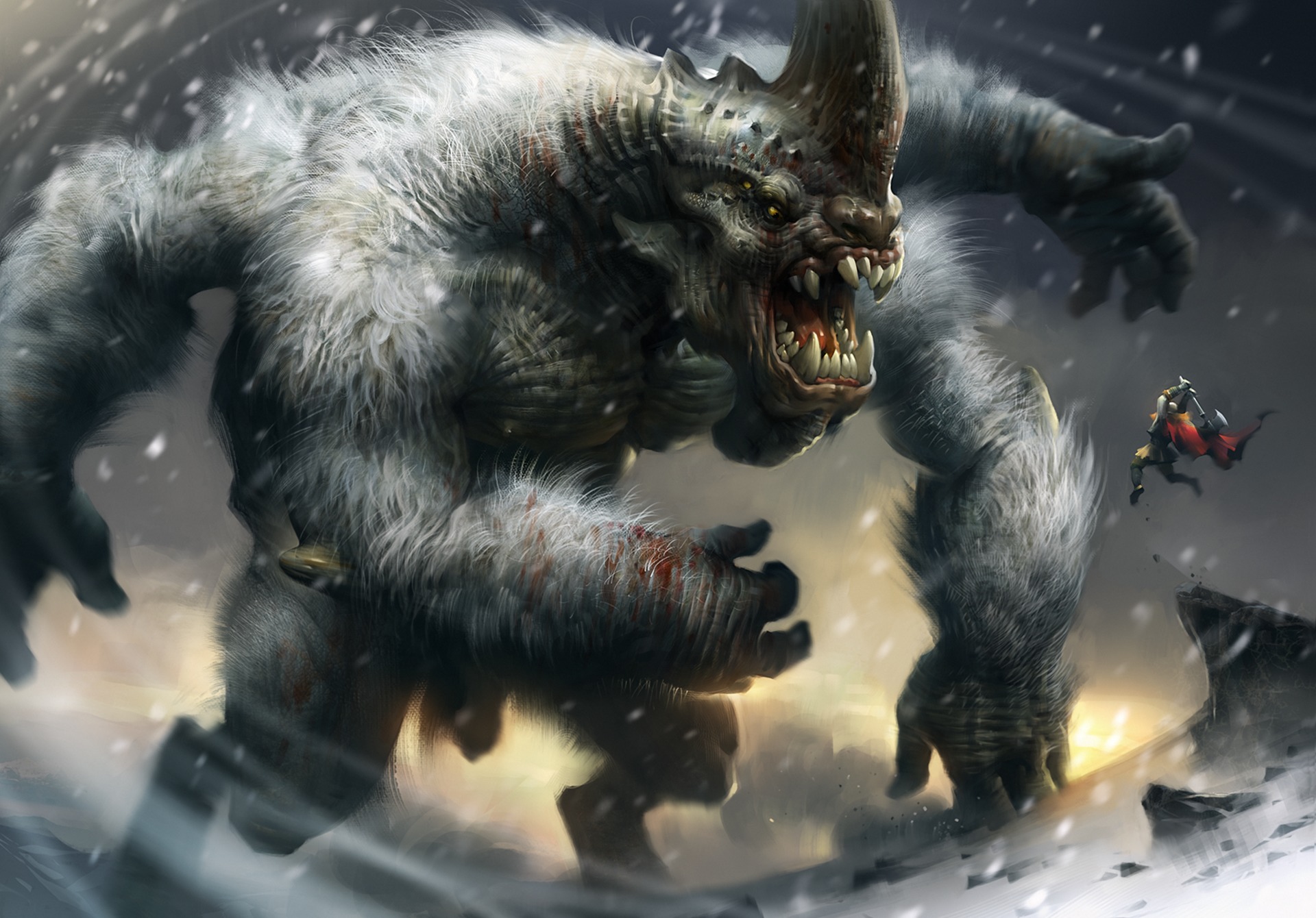 Download mobile wallpaper Winter, Fantasy, Warrior, Creature, Monster, Giant for free.