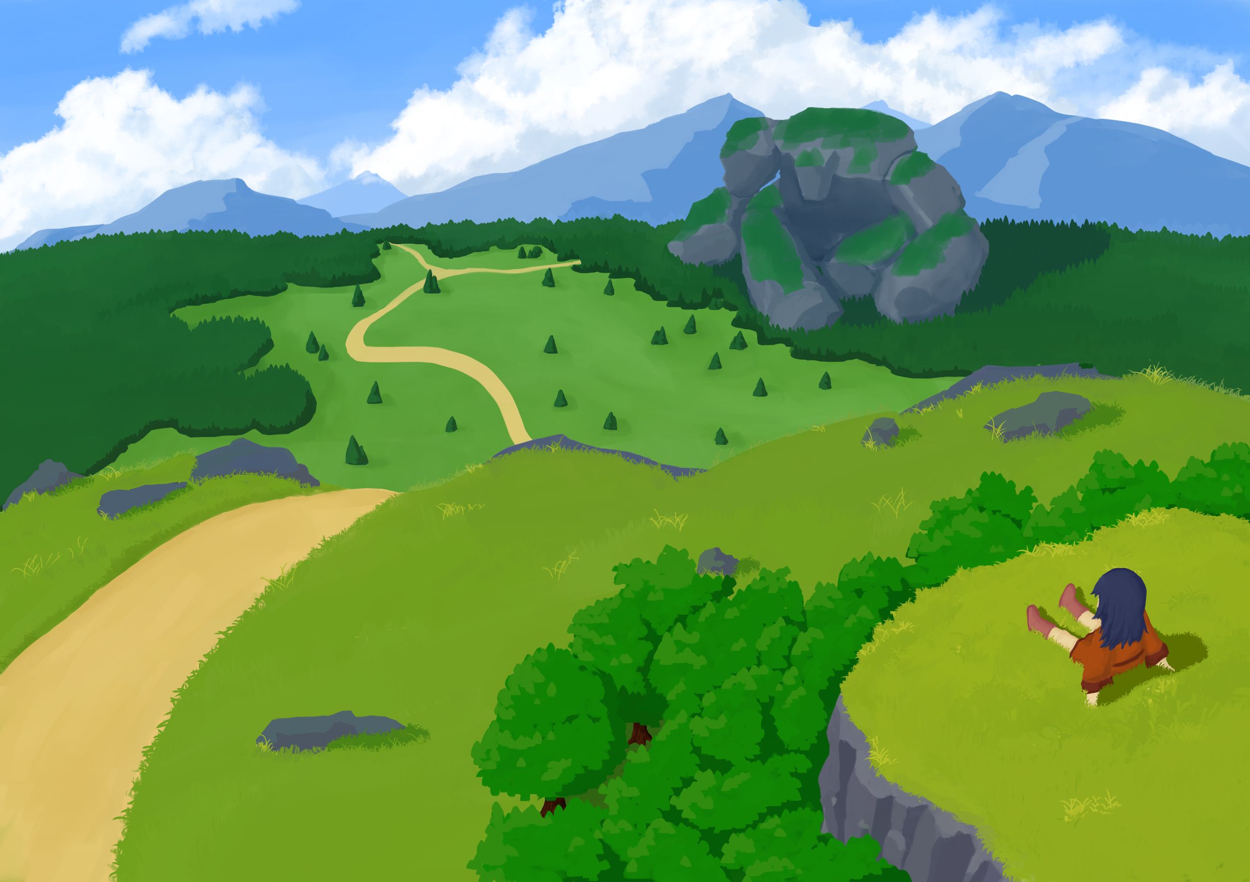 Baixe gratuitamente a imagem Anime, Montanha, Caminho, Vegetação, Original na área de trabalho do seu PC