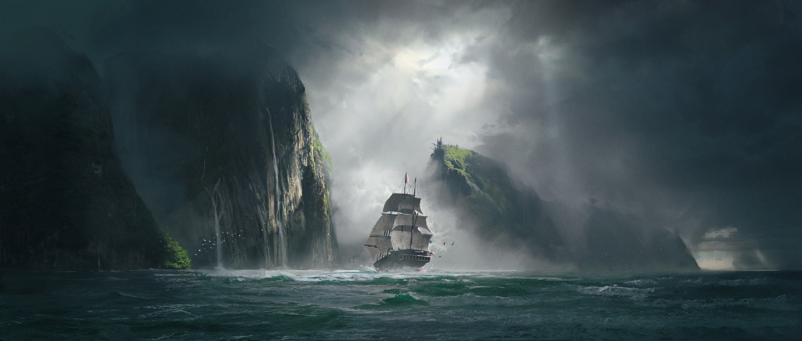 fantasy, ship, sailing, sea, storm