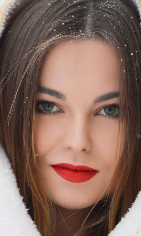 Download mobile wallpaper Winter, Brunette, Model, Women, Lipstick for free.