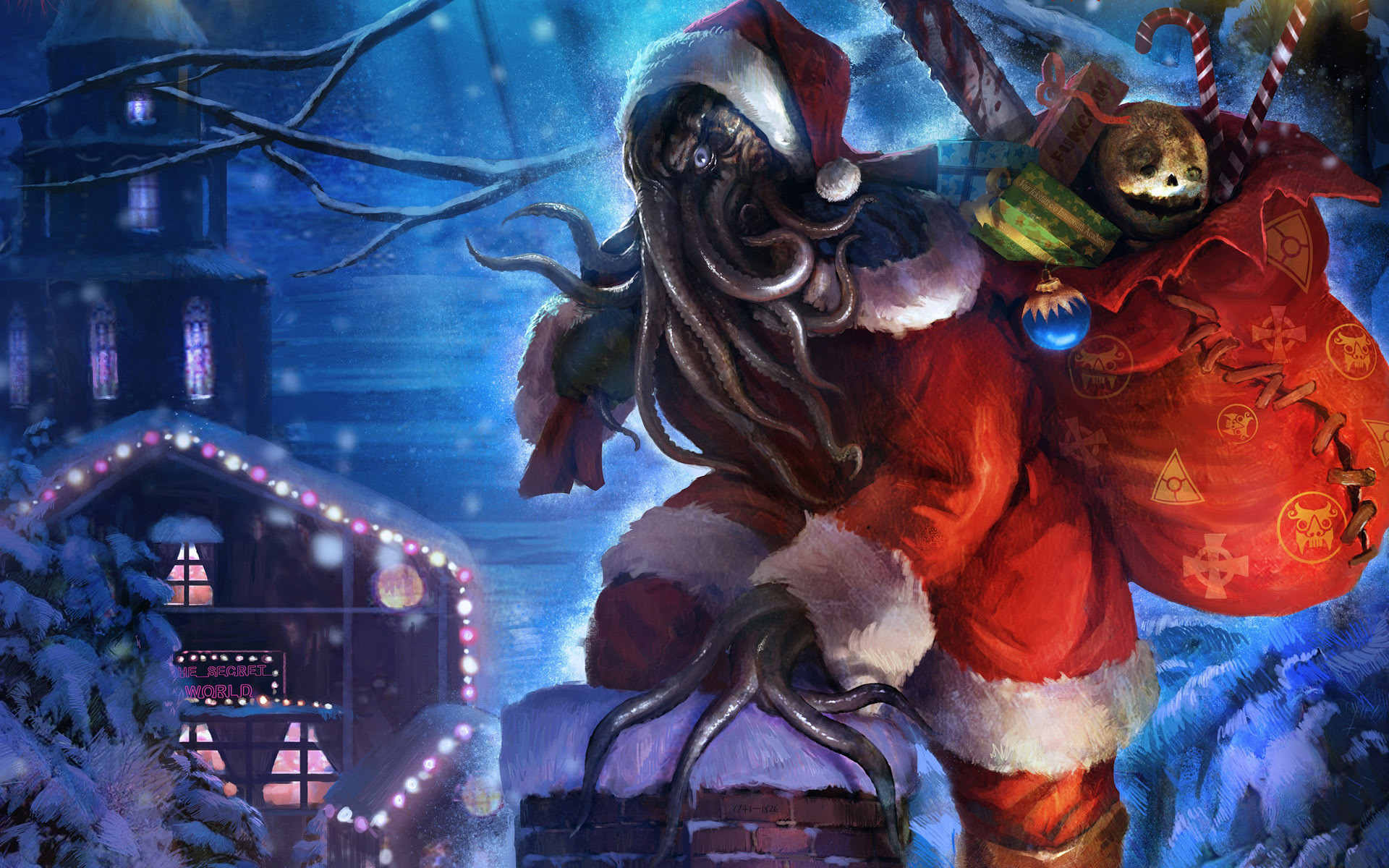 Download mobile wallpaper Cthulhu, Santa, Christmas, Toy, Fantasy, Holiday for free.
