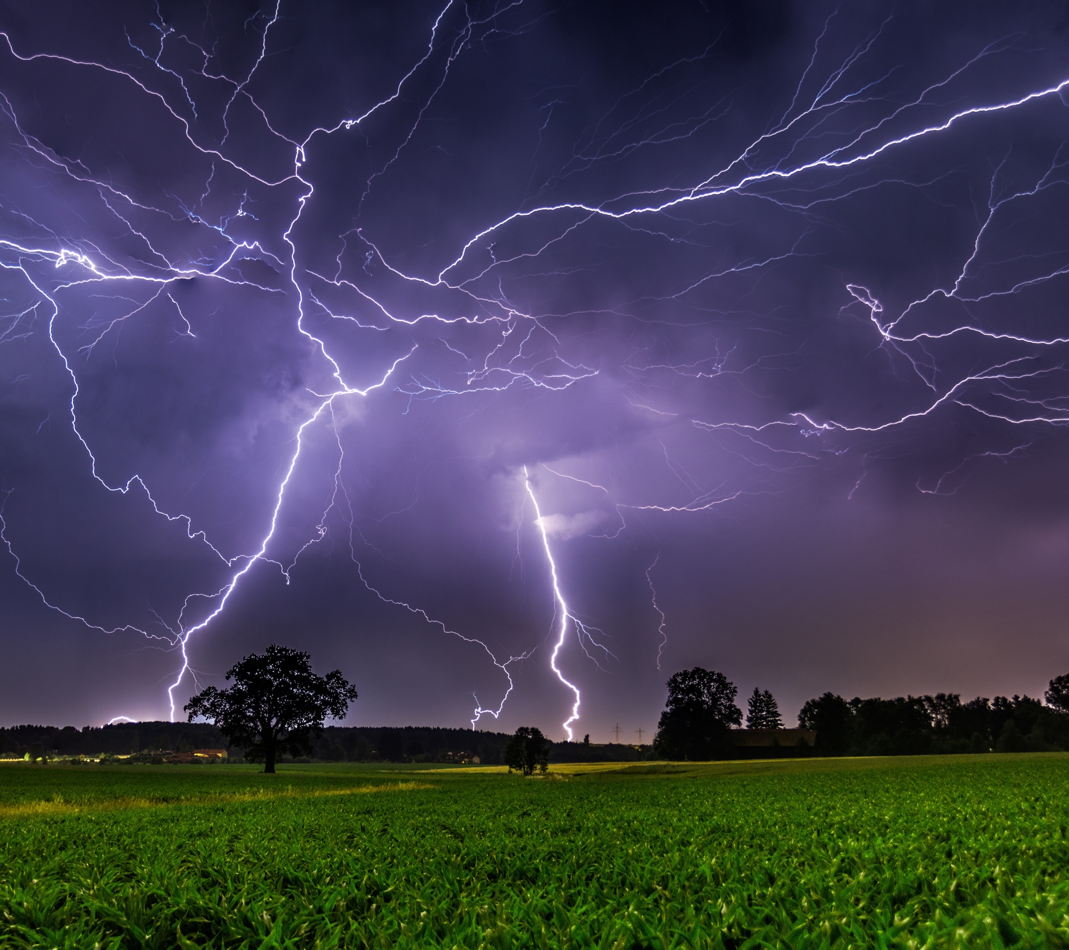 Download mobile wallpaper Nature, Sky, Night, Lightning, Field, Photography for free.