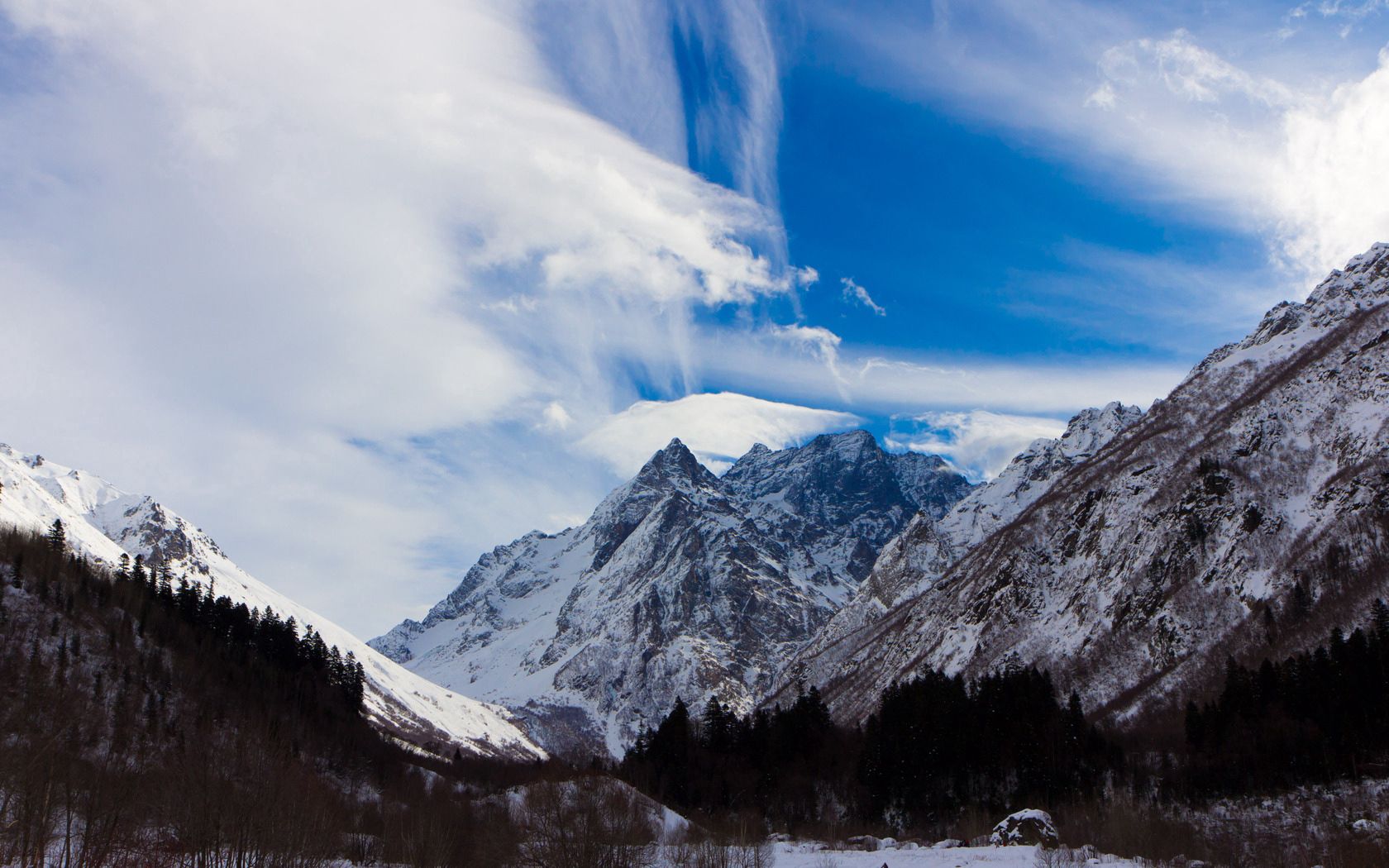 nature, sky, mountains, snow, vertex, top, peak, height, caucasus, dombay, dombai