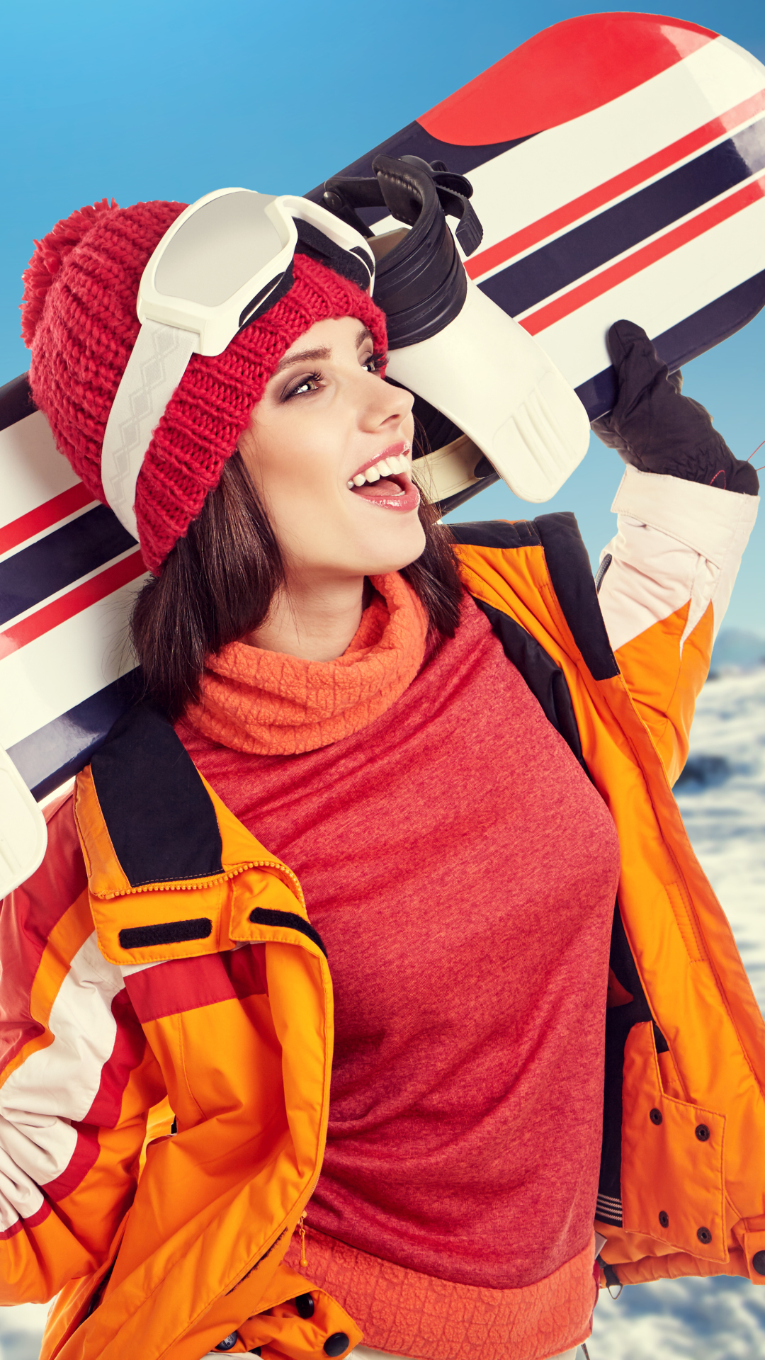 Download mobile wallpaper Sports, Winter, Snowboarding, Smile, Hat for free.