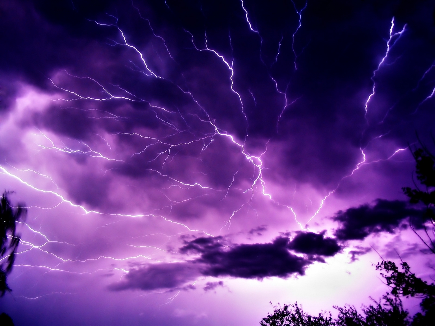 lightning, violet, landscape, sky