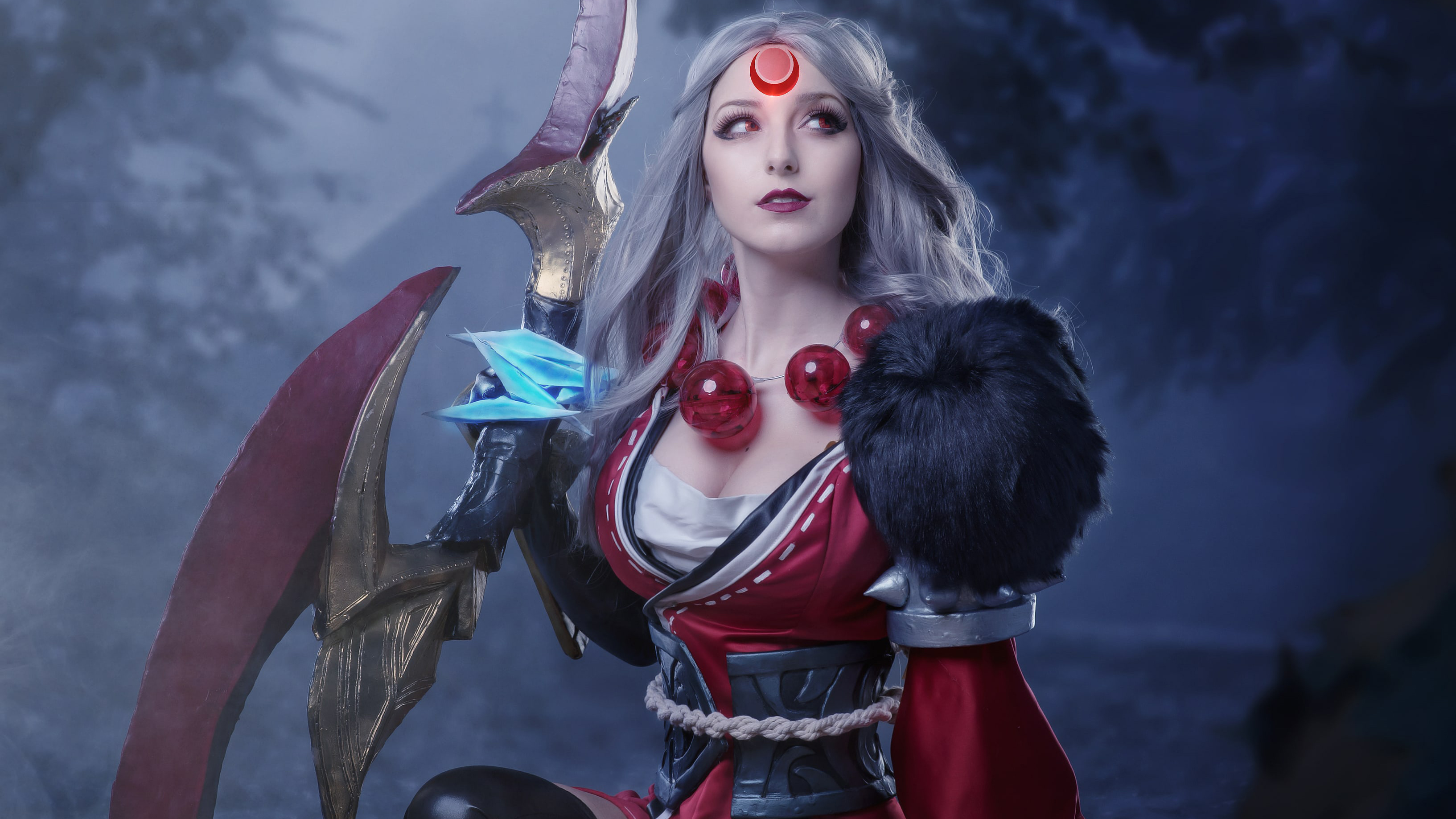 Download mobile wallpaper League Of Legends, Women, Red Eyes, White Hair, Cosplay, Diana (League Of Legends) for free.
