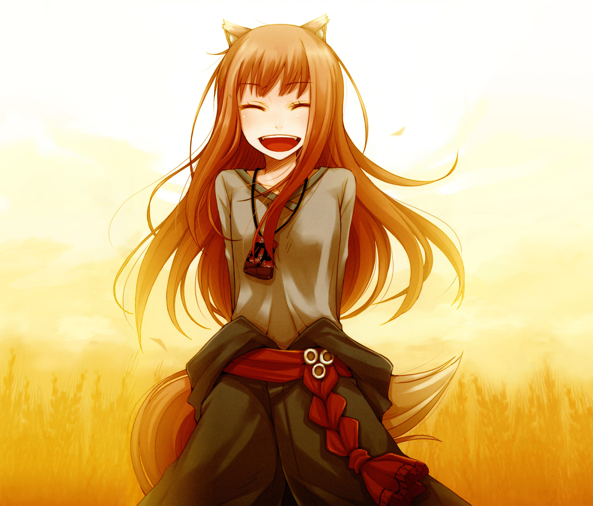 Free download wallpaper Anime, Smile, Belt, Necklace, Long Hair, Brown Hair, Holo (Spice & Wolf), Animal Ears, Spice And Wolf on your PC desktop