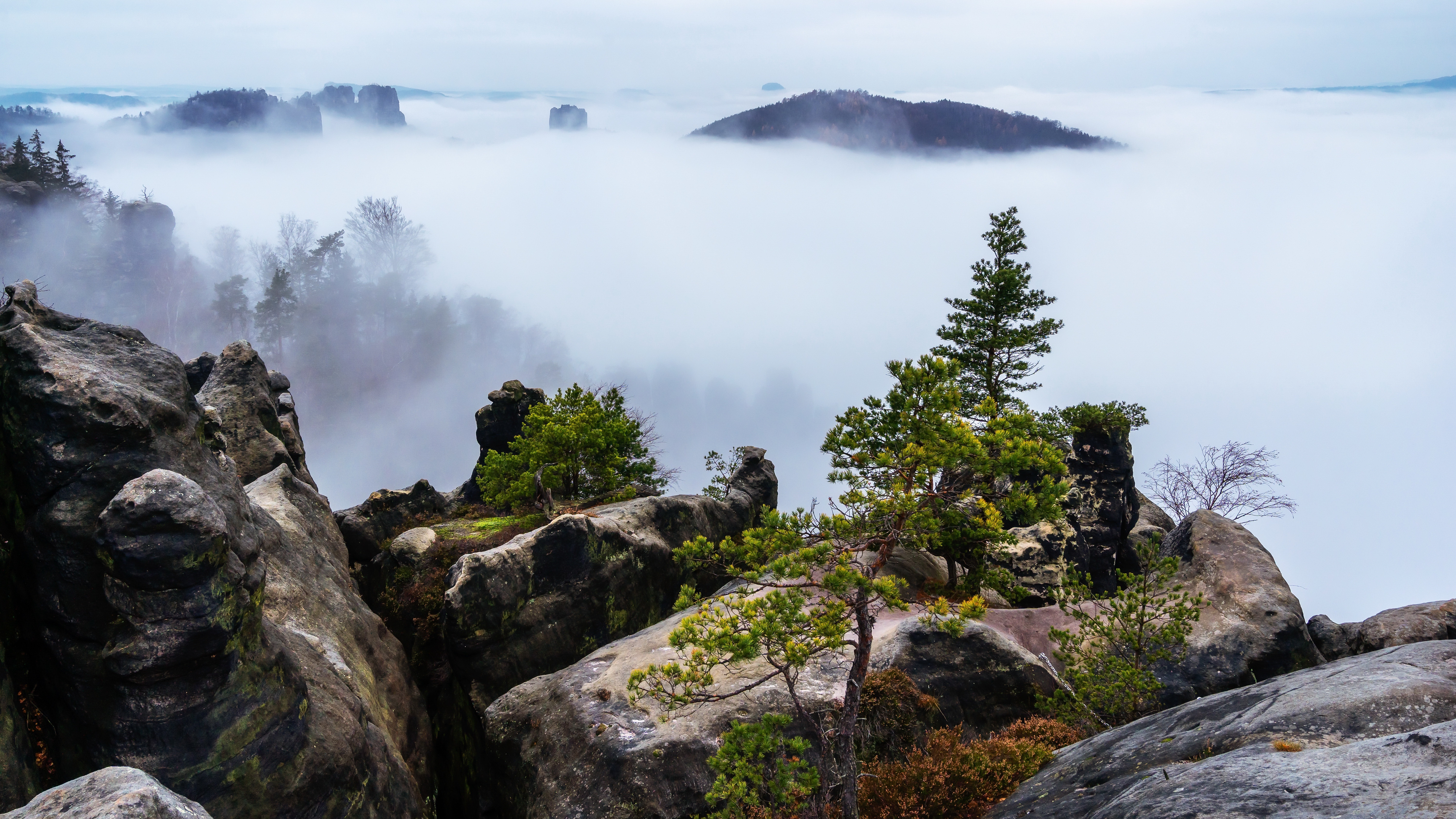 Download mobile wallpaper Nature, Mountain, Fog, Earth for free.