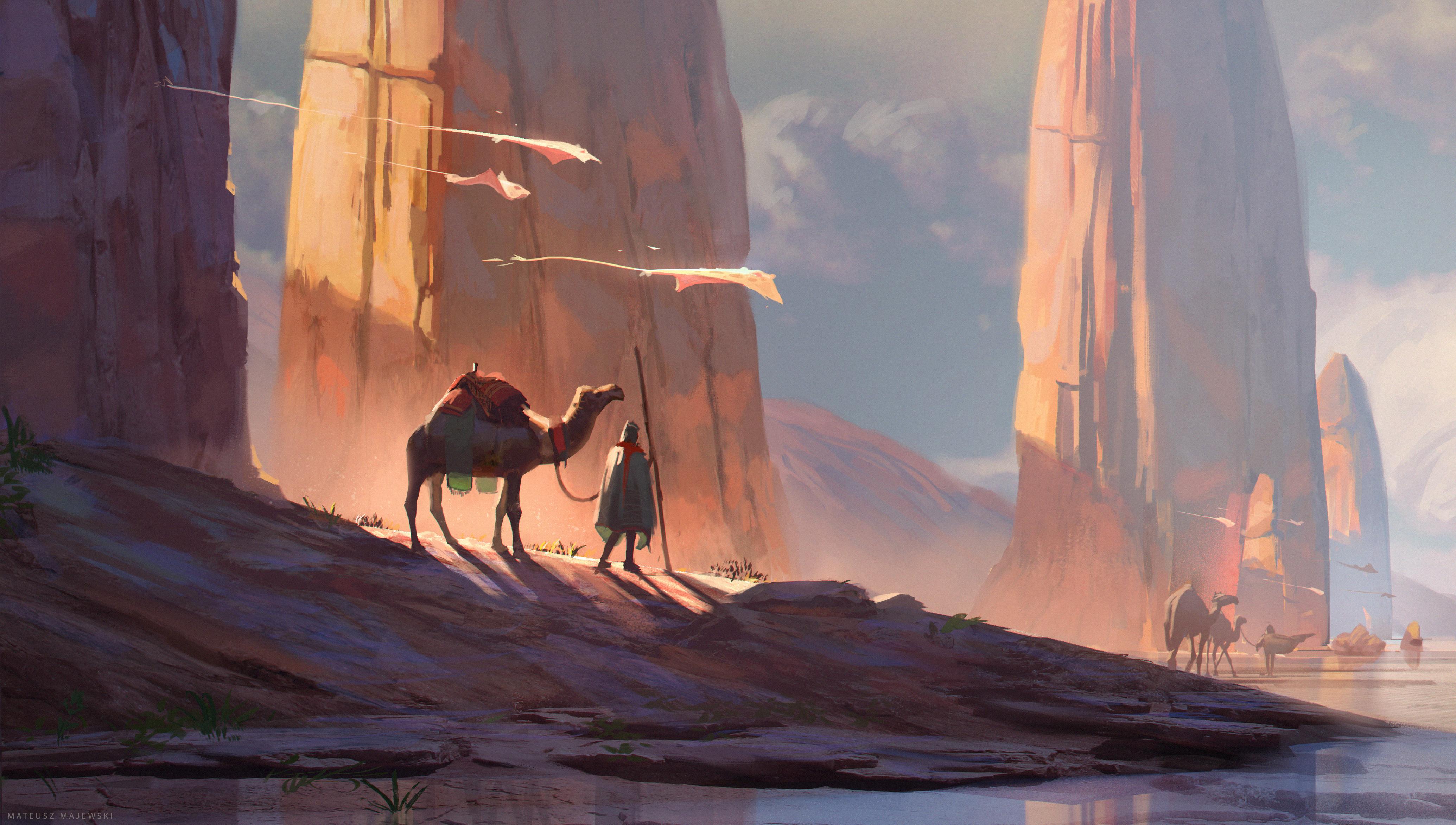 Download mobile wallpaper Landscape, Fantasy, Camel for free.