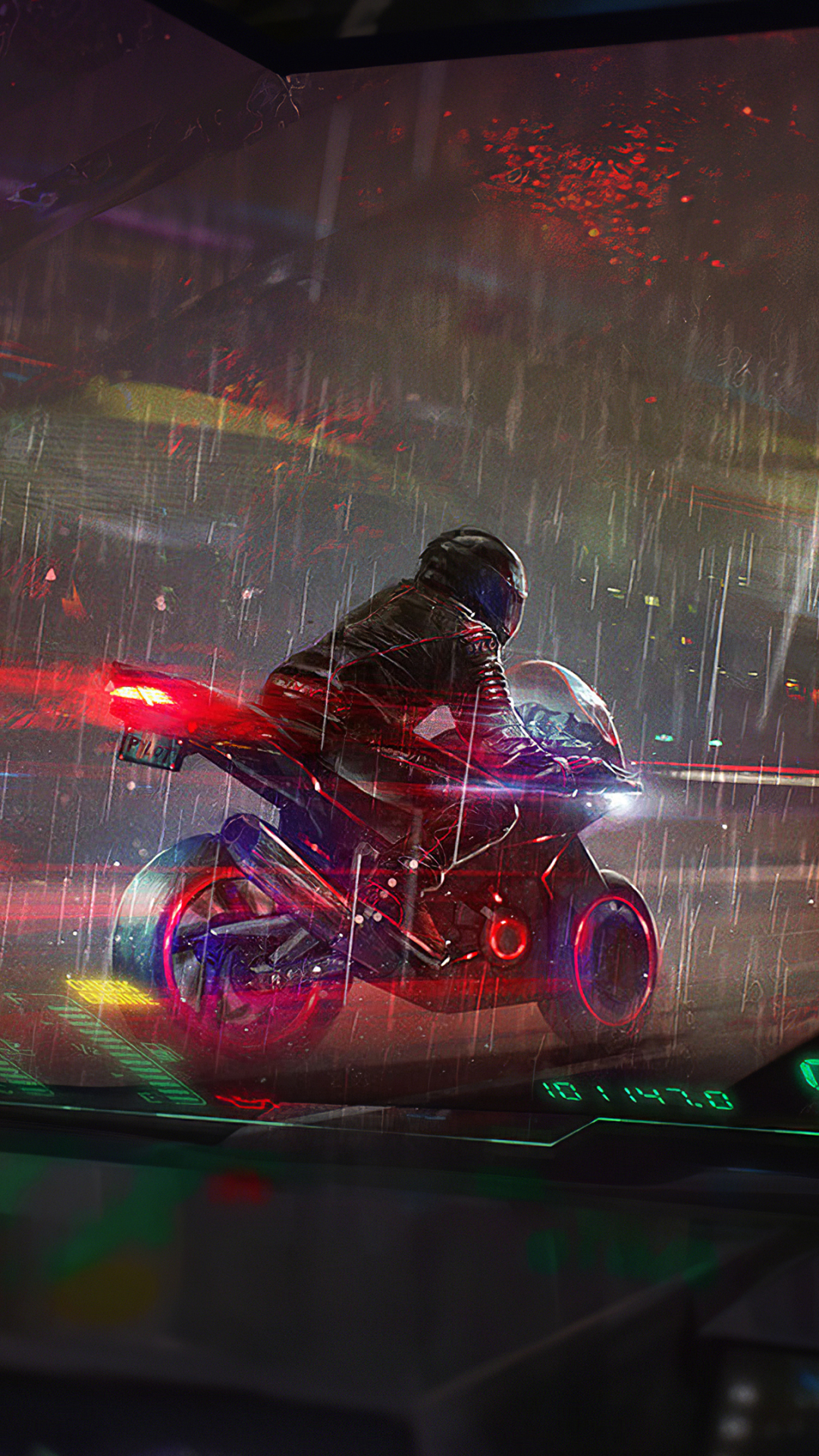 Download mobile wallpaper Rain, Cyberpunk, Motorcycle, Sci Fi, Futuristic, Vehicle for free.