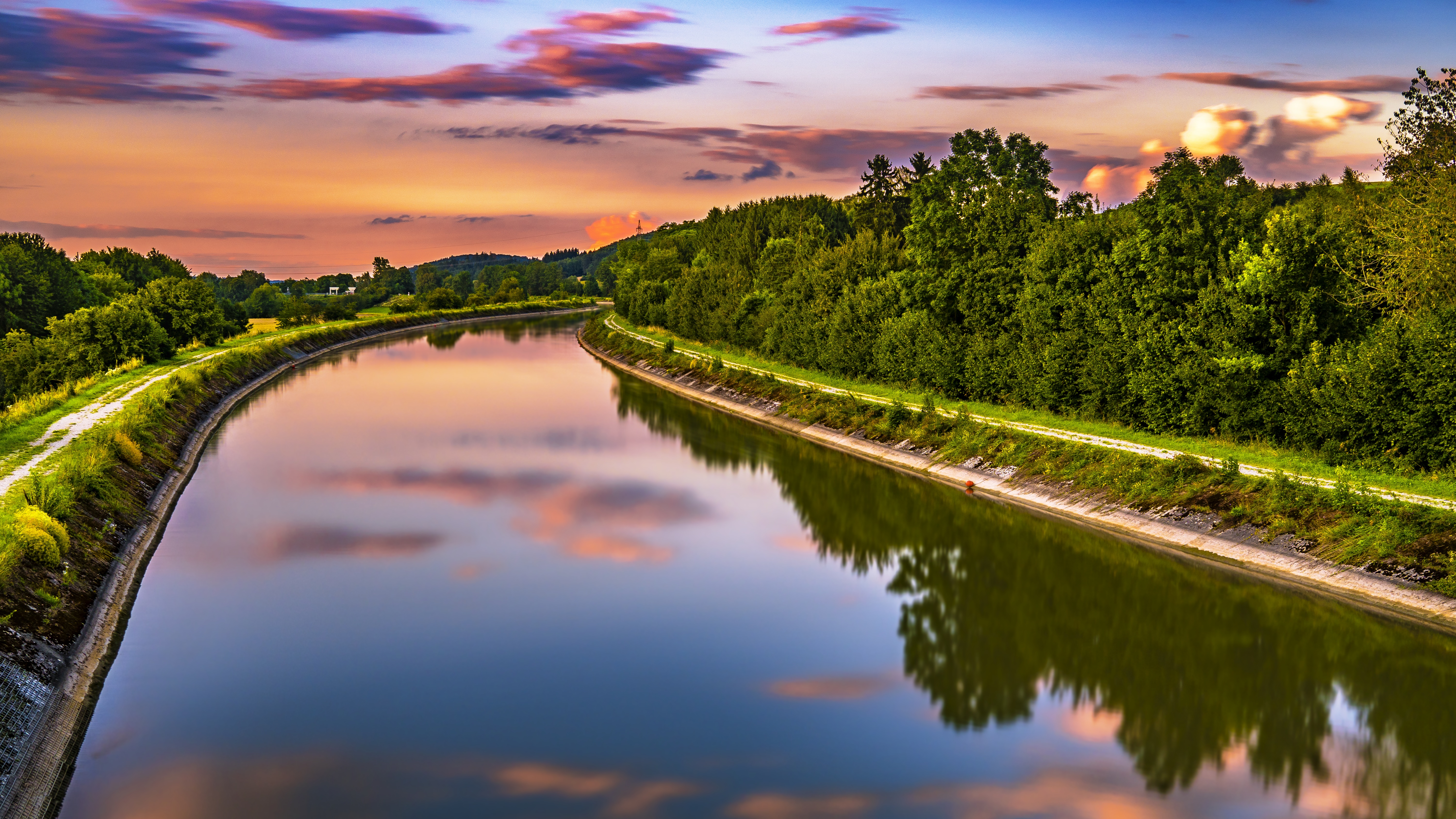 Free download wallpaper Trees, Nature, Rivers, Turn, Sunset on your PC desktop
