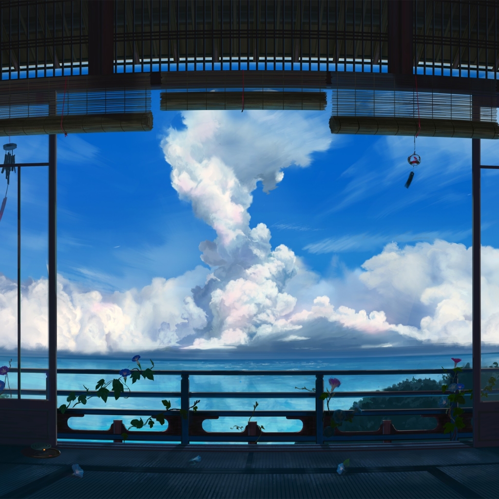 Handy-Wallpaper Landschaft, Wolke, Original, Meer, Animes kostenlos herunterladen.