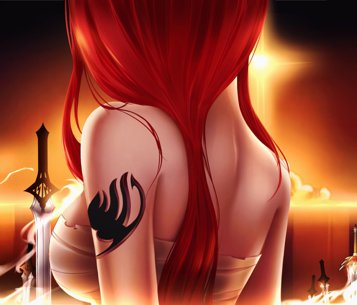 Free download wallpaper Anime, Tattoo, Long Hair, Red Hair, Woman Warrior, Fairy Tail, Erza Scarlet on your PC desktop