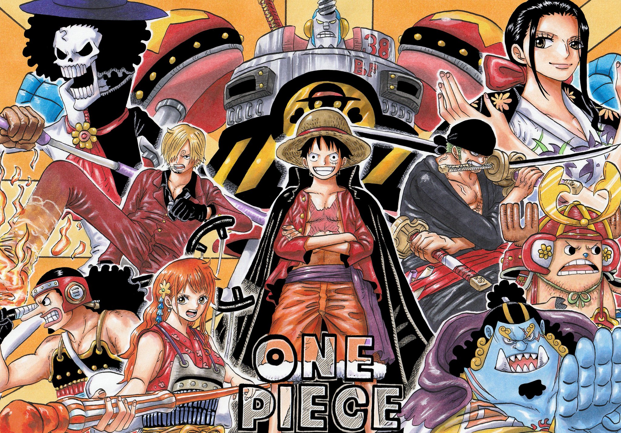 Baixar papel de parede para celular de Anime, One Piece, Tony Tony Chopper, Usopp (One Piece), Roronoa Zoro, Monkey D Luffy, Nami (One Piece), Sanji (One Piece), Brook (One Piece), Nico Robin, Franky (One Piece), Jinbe (One Piece) gratuito.