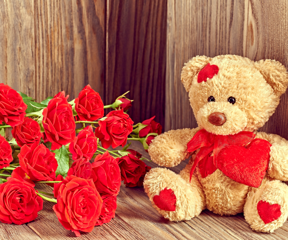 Скачать картинку Любовь, Цветок, Роза, Плюшевый Мишка, Красная Роза, День Святого Валентина, Праздничные в телефон бесплатно.