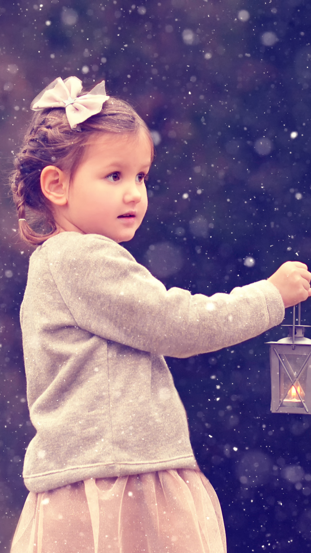 Download mobile wallpaper Snow, Lantern, Child, Cute, Photography for free.
