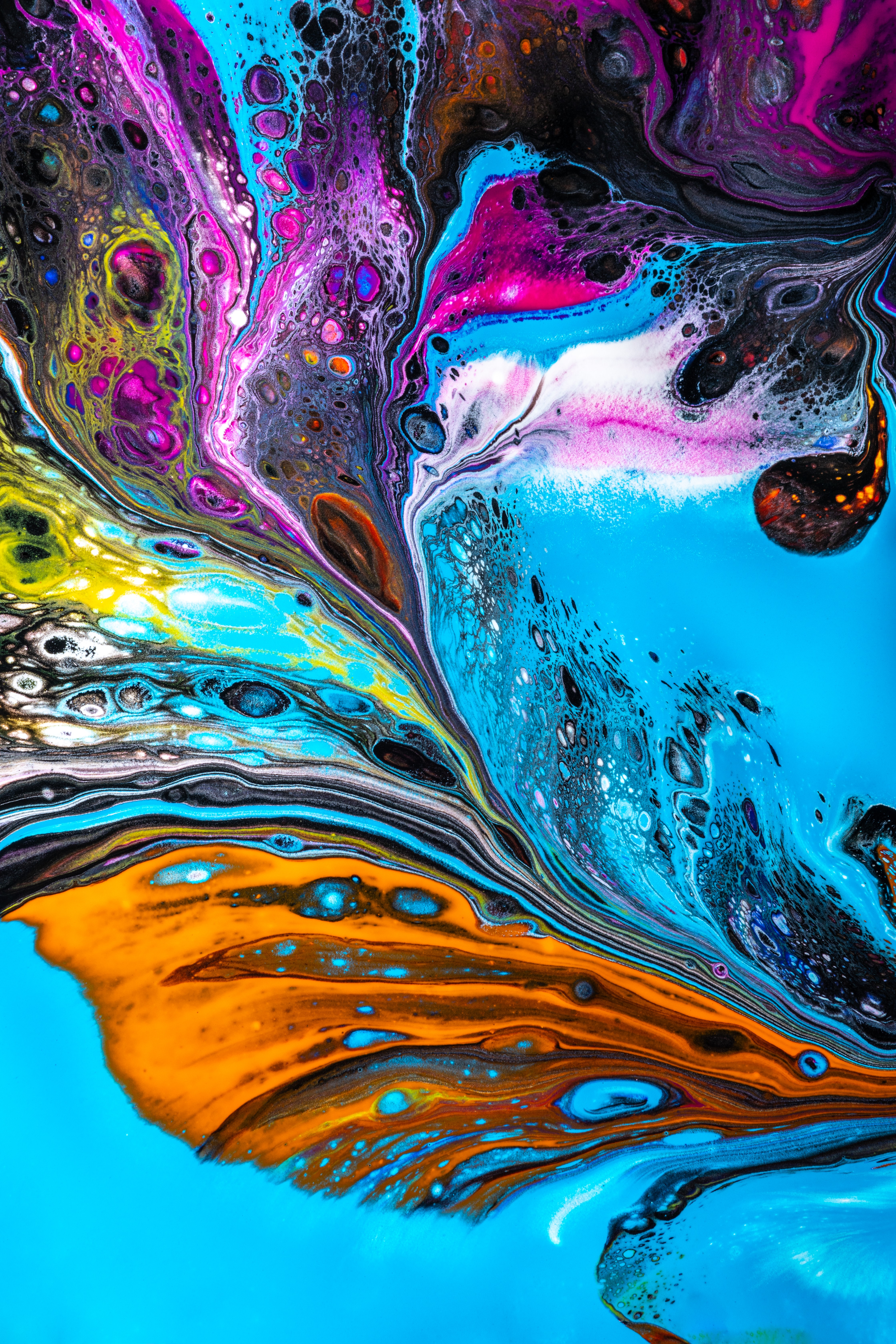 Download mobile wallpaper Motley, Mixing, Divorces, Paint, Multicolored, Abstract for free.