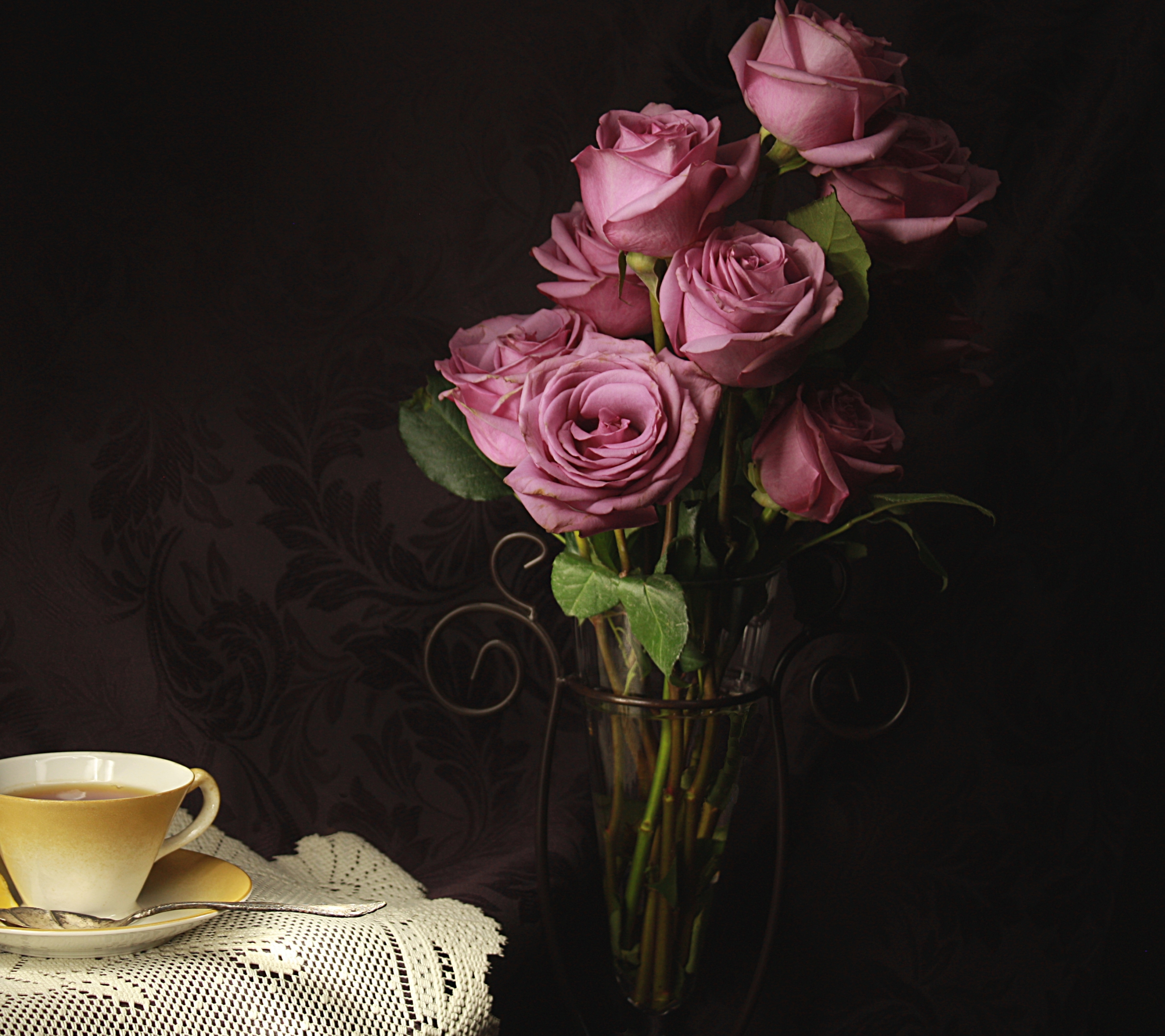 Завантажити шпалери безкоштовно Натюрморт, Квітка, Роза, Фотографія, Рожева Квітка, Чайна Чашка картинка на робочий стіл ПК