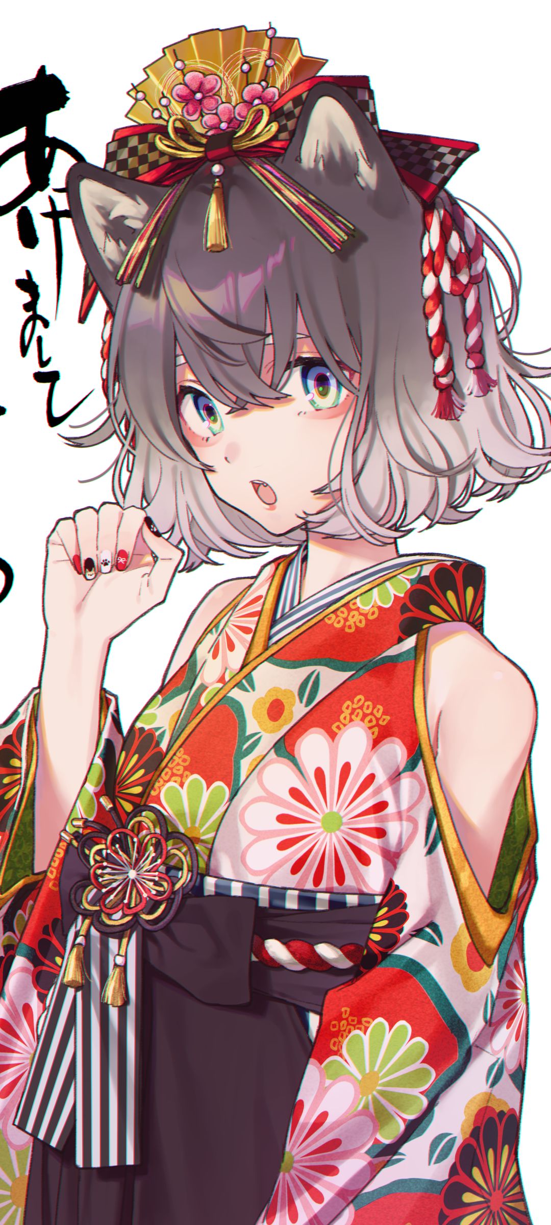 Download mobile wallpaper Anime, Kimono, Headdress, Green Eyes, Original, Short Hair for free.