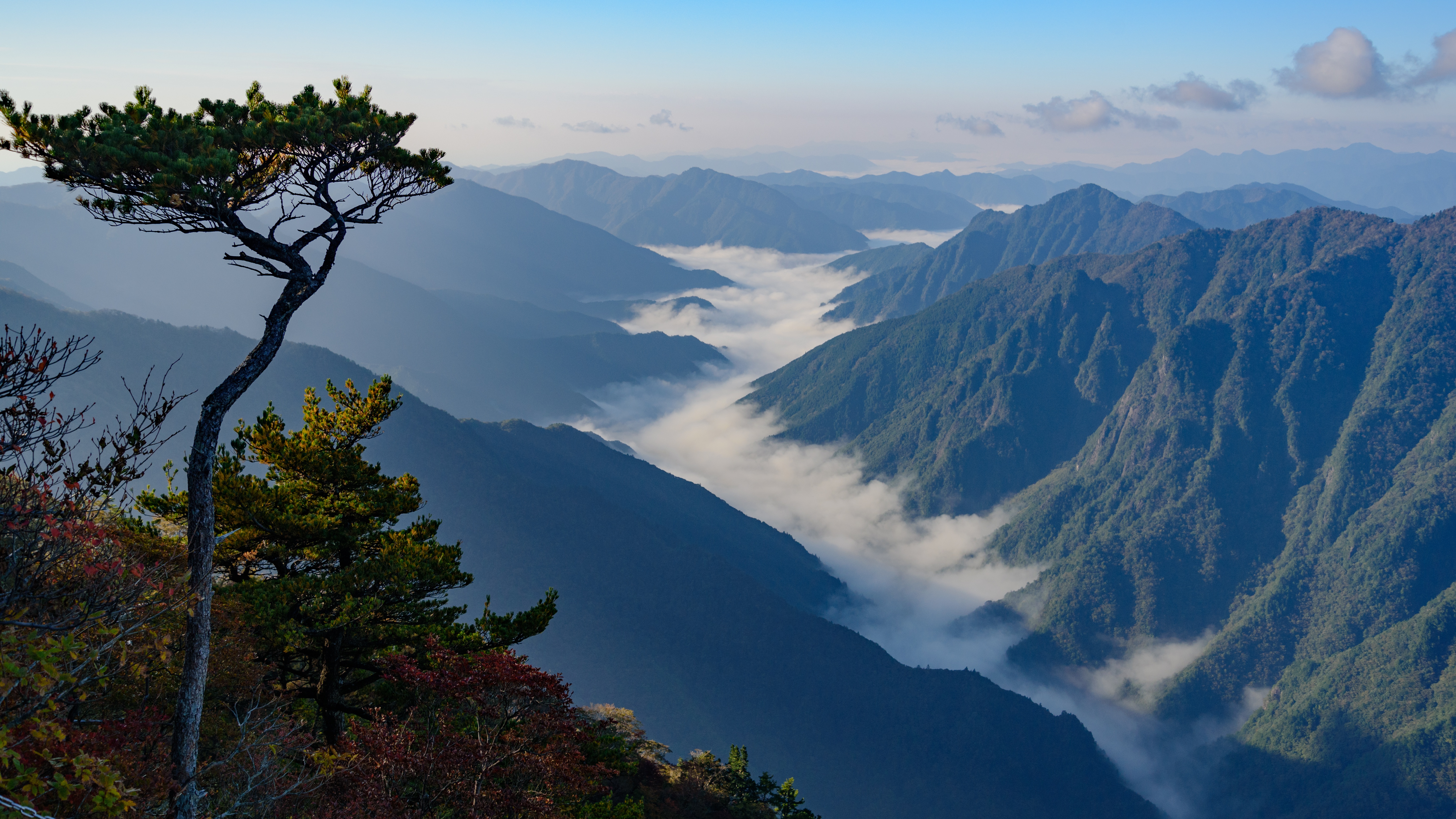 Download mobile wallpaper Landscape, Nature, Mountain, Fog, Earth, Japan, Valley for free.