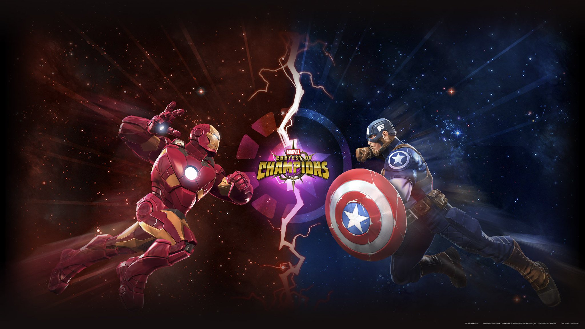 video game, marvel contest of champions, captain america, iron man