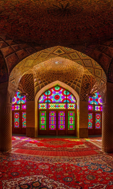 Скачать картинку Цвета, Красочный, Арка, Витражи, Мечеть, Иран, Религиозные, Мечети в телефон бесплатно.