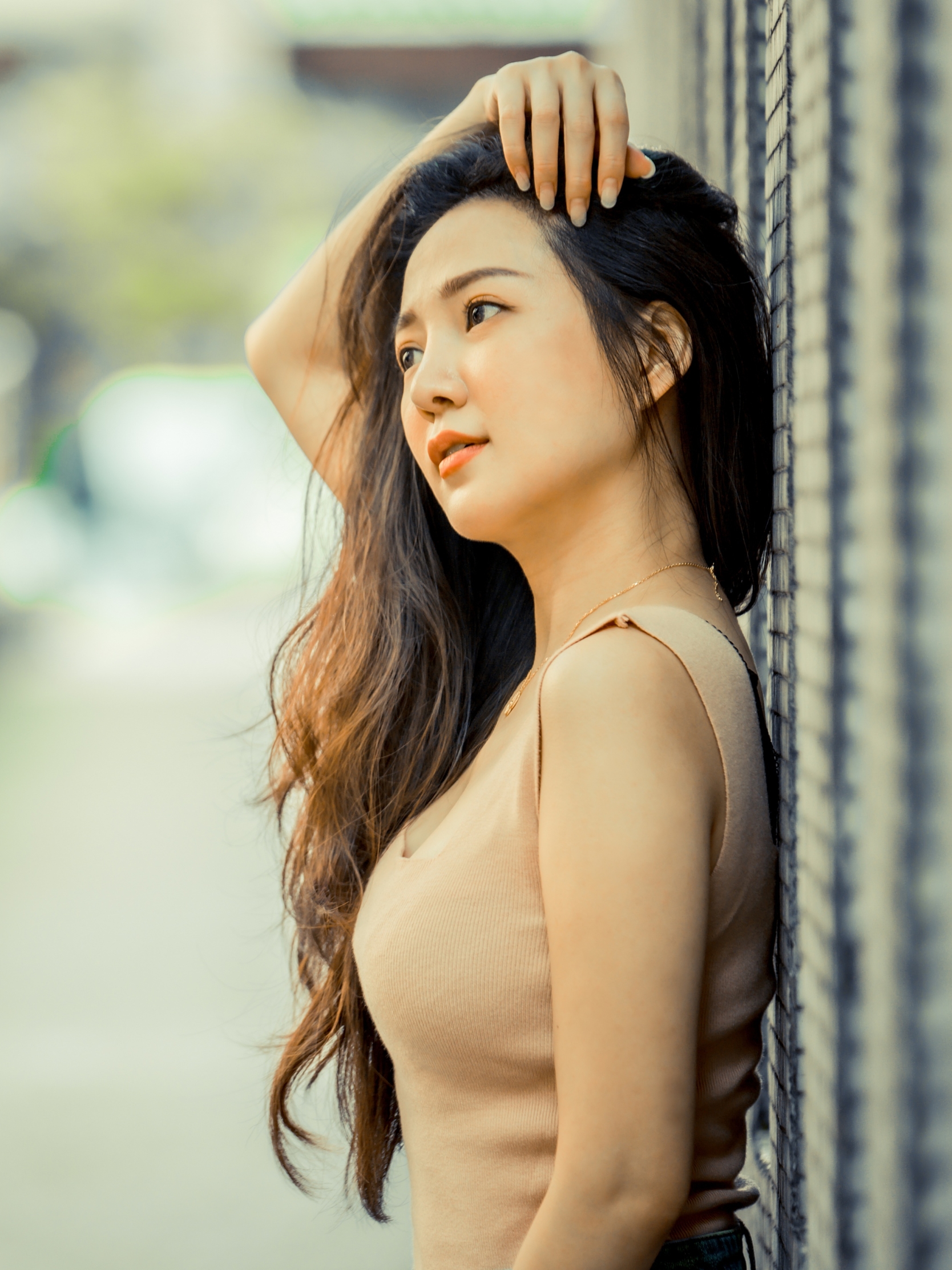 Download mobile wallpaper Brunette, Model, Women, Asian, Long Hair, Depth Of Field for free.