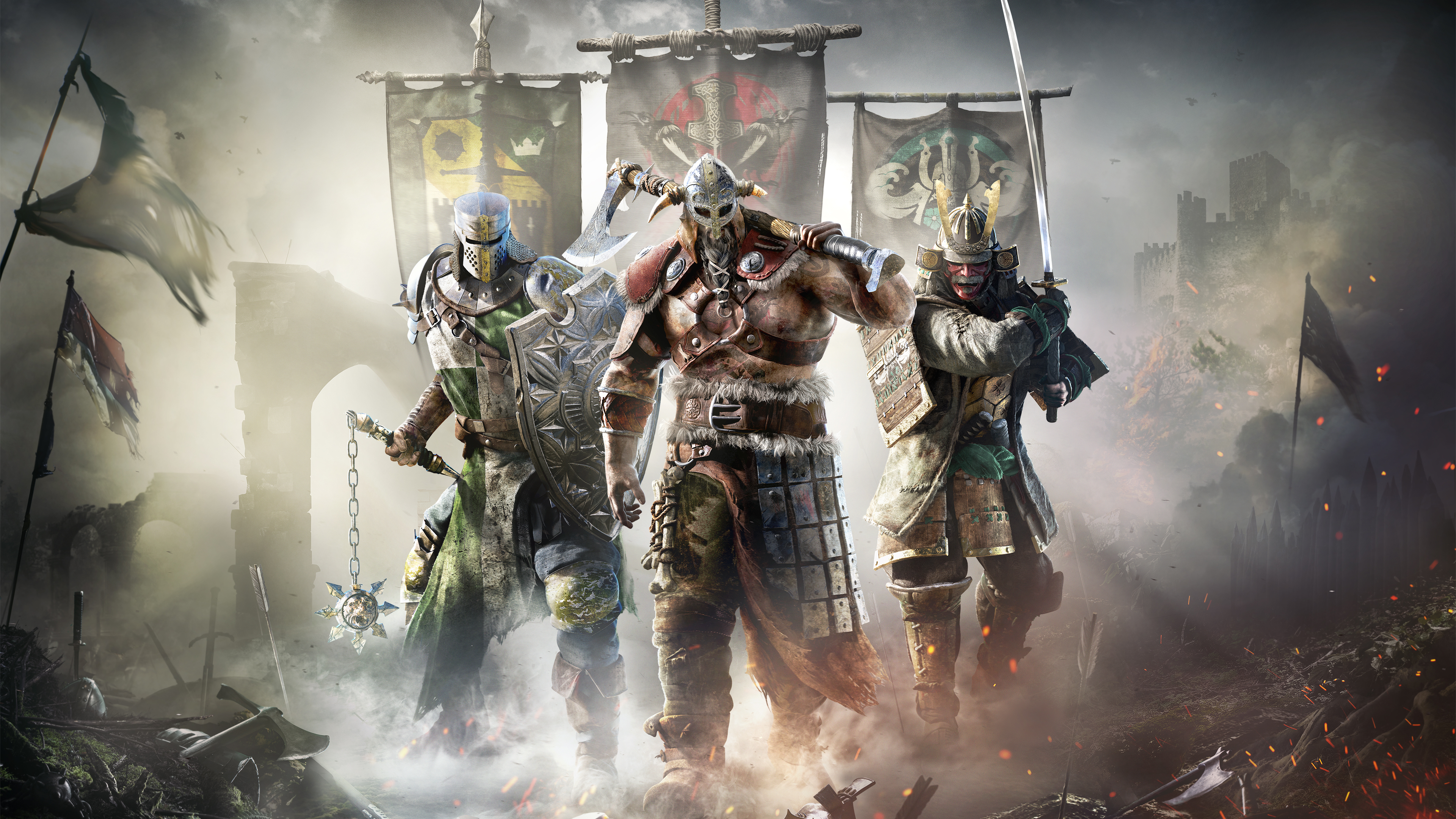 viking, video game, for honor, axe, banner, for honor (video game), katana, knight, samurai, warrior