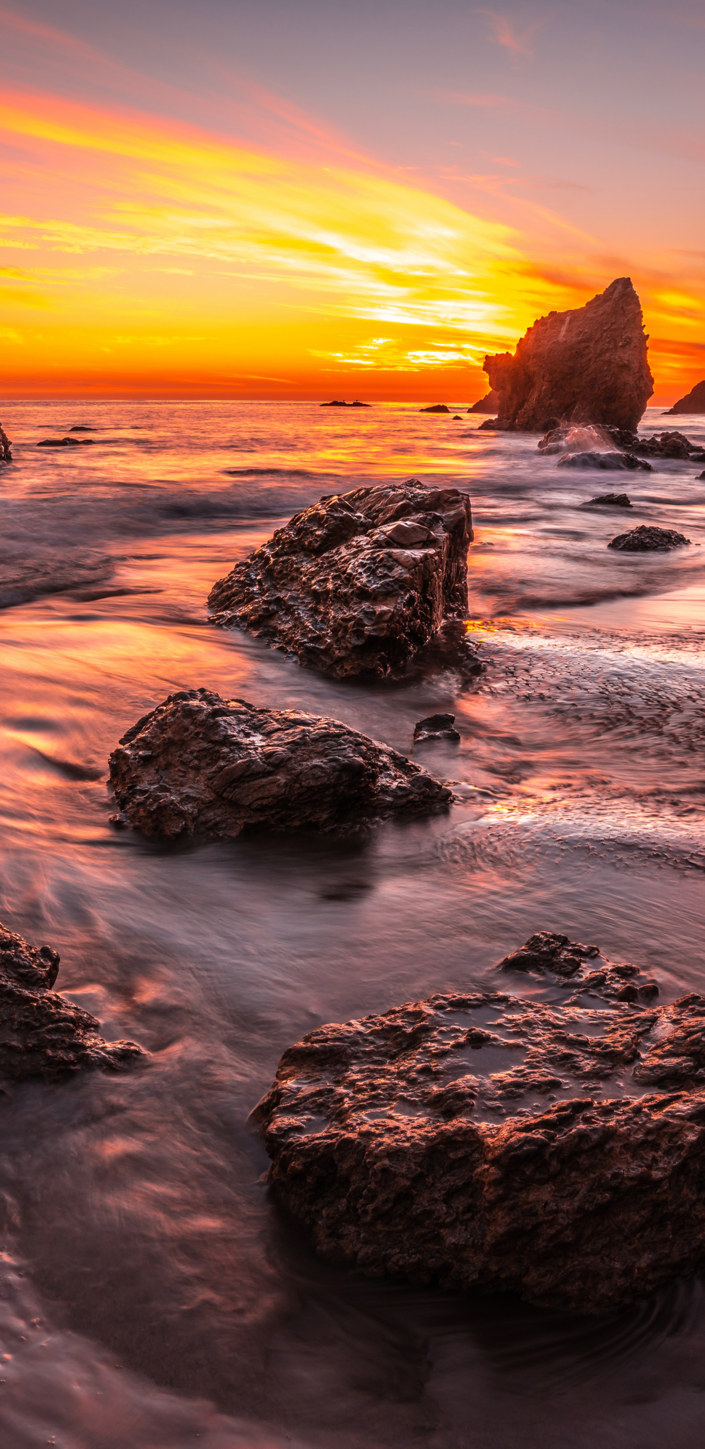 Скачать картинку Природа, Горизонт, Океан, Калифорния, Земля/природа, Закат Солнца в телефон бесплатно.