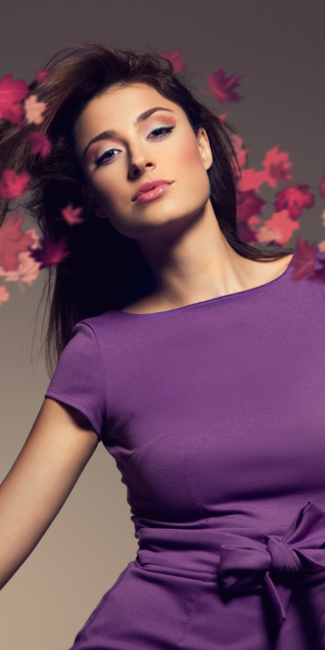 Download mobile wallpaper Brunette, Model, Women, Purple Dress for free.