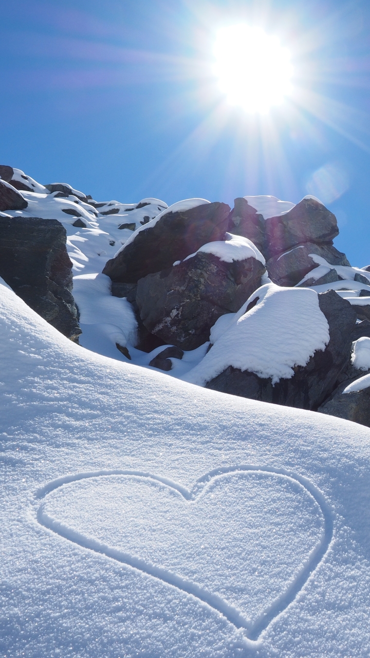 Descarga gratuita de fondo de pantalla para móvil de Invierno, Naturaleza, Sol, Nieve, Corazón, Tierra/naturaleza.