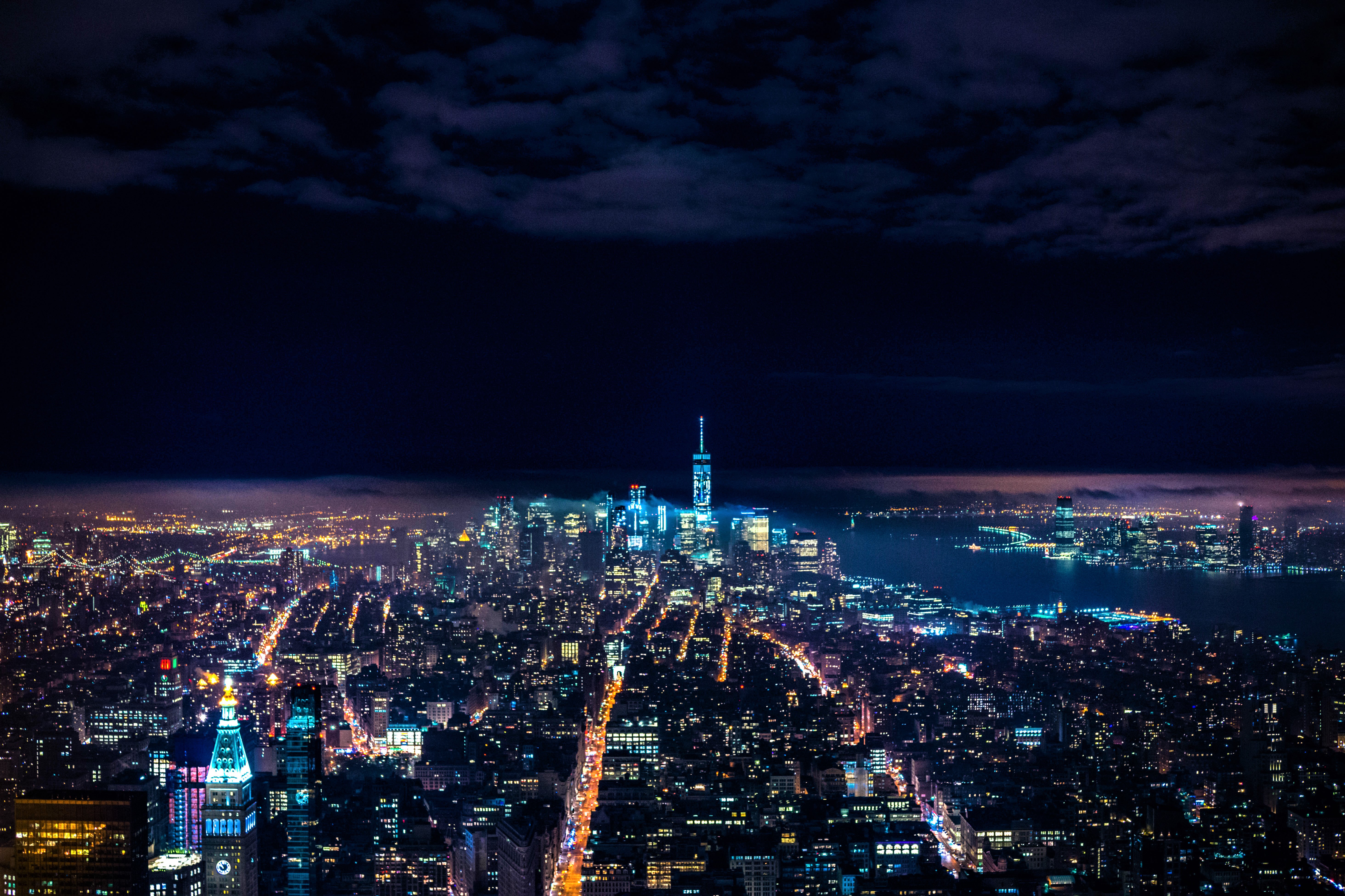 Free download wallpaper Cities, Night, City, Skyscraper, Building, Light, New York, Man Made on your PC desktop