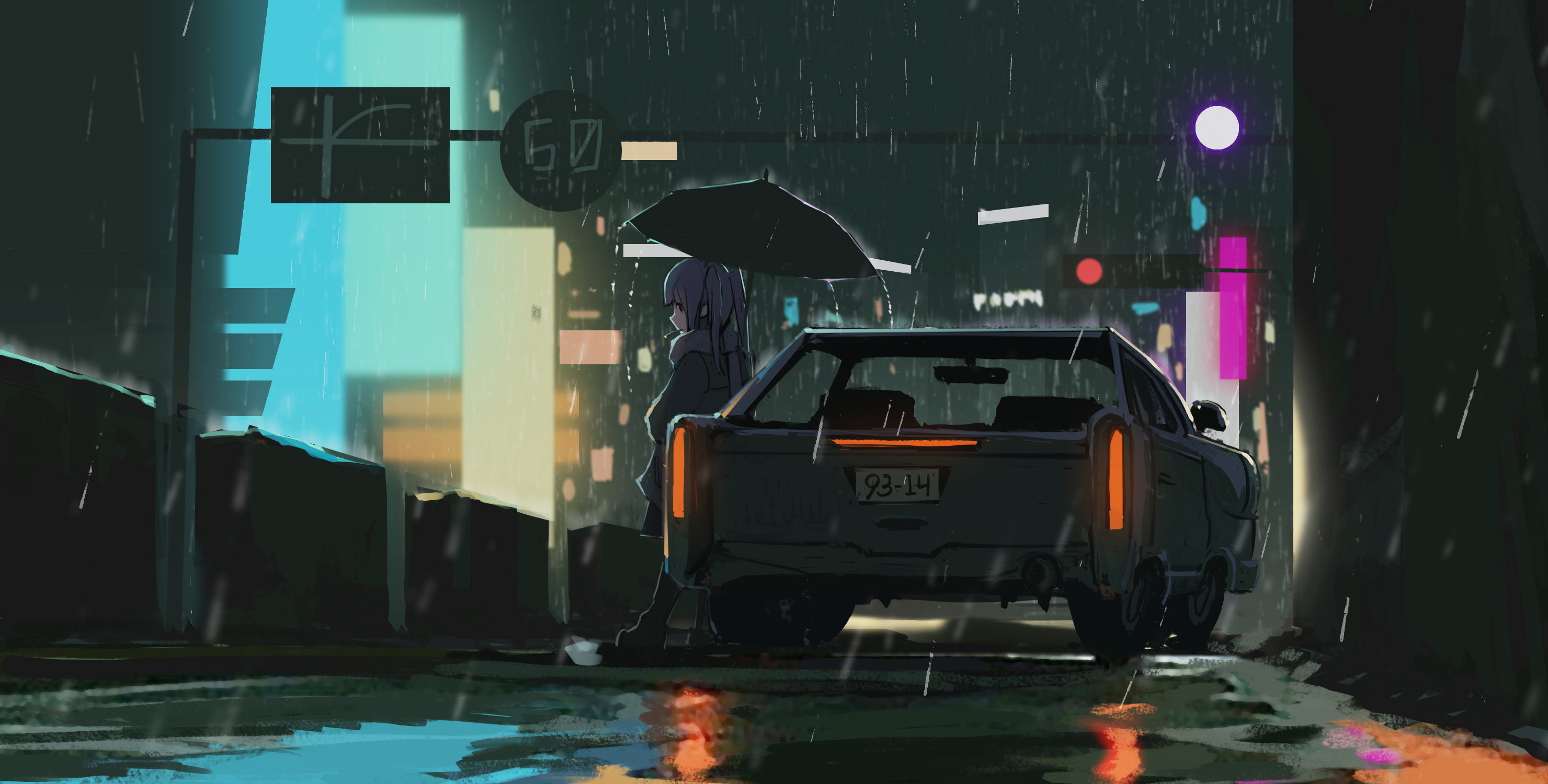 Laden Sie das Regen, Regenschirm, Autos, Original, Animes-Bild kostenlos auf Ihren PC-Desktop herunter