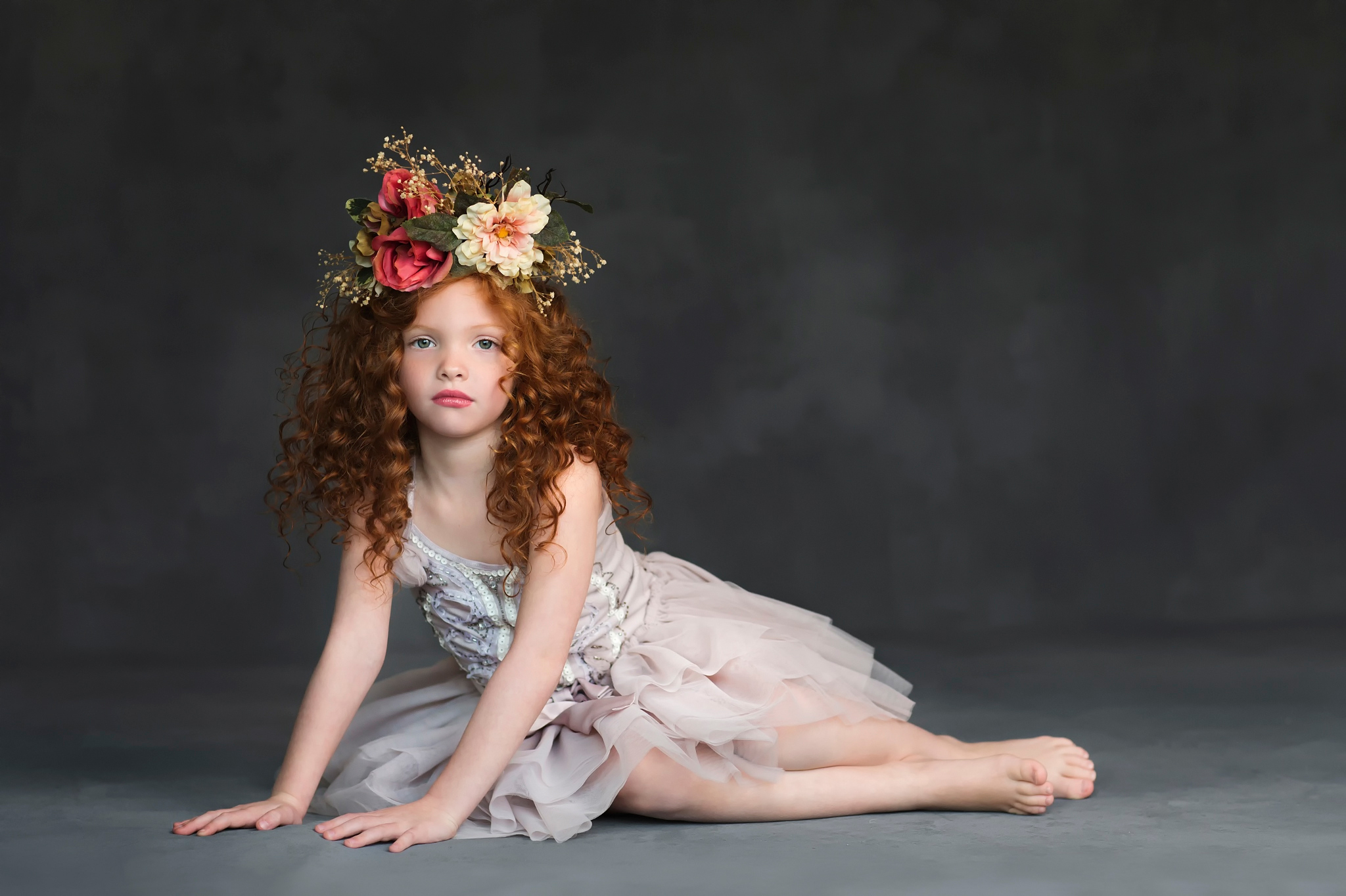 Download mobile wallpaper Flower, Redhead, Child, Cute, Photography, Little Girl for free.