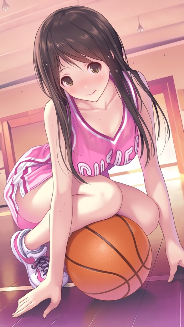 Handy-Wallpaper Mädchen, Basketball, Ball, Animes, Lange Haare, Braune Haare kostenlos herunterladen.