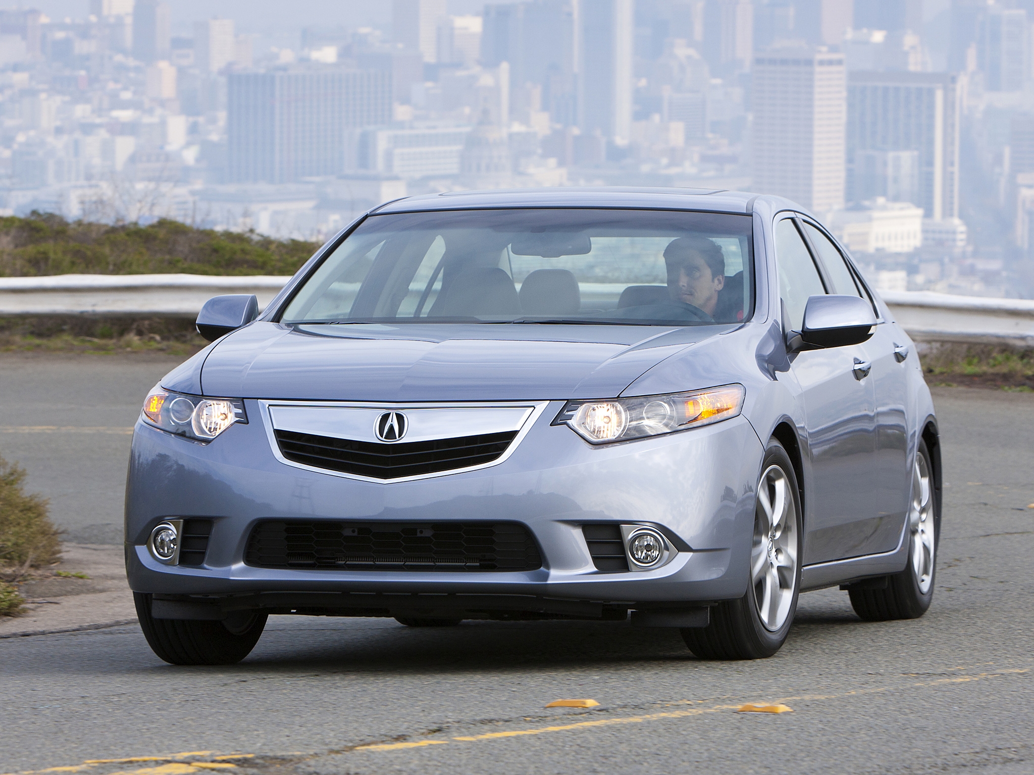 wallpapers auto, grass, acura, cars, blue, city, road, front view, style, akura, 2010, tsx