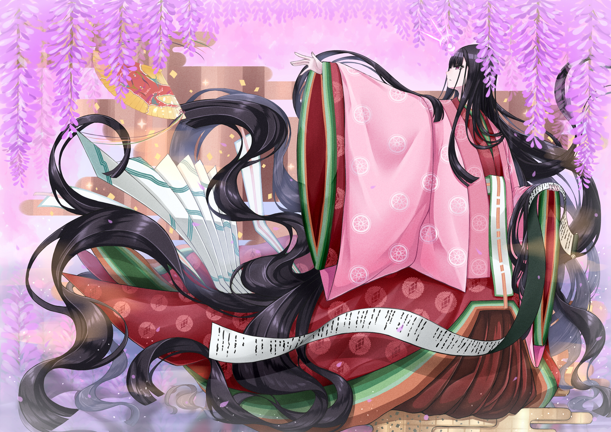 484295 Hintergrundbild herunterladen animes, fate/grand order, schwarzes haar, kimono, lange haare, murasaki shikibu, schicksalsserie - Bildschirmschoner und Bilder kostenlos