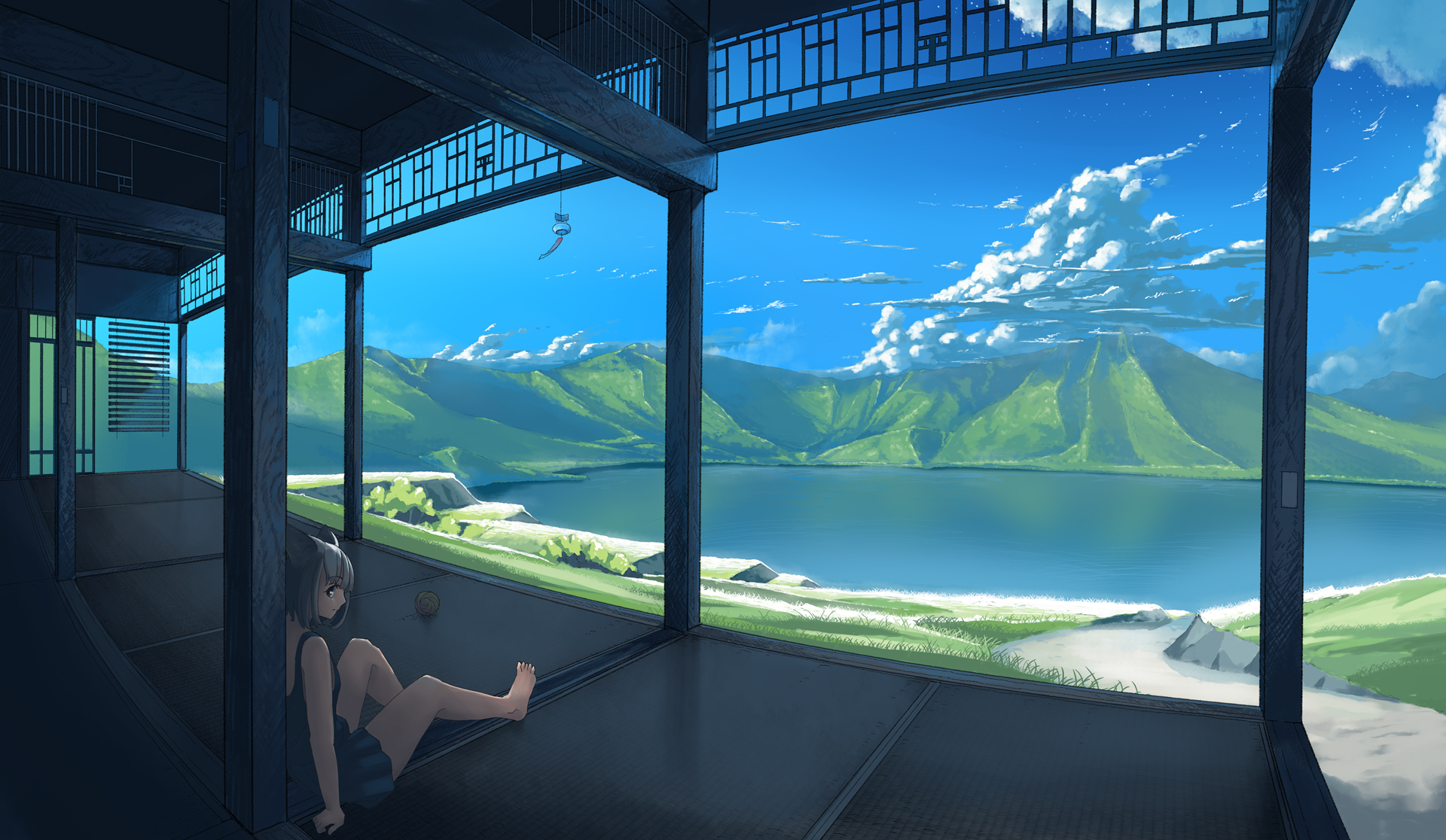 Free download wallpaper Anime, Sky, Lake, Cloud, Original on your PC desktop