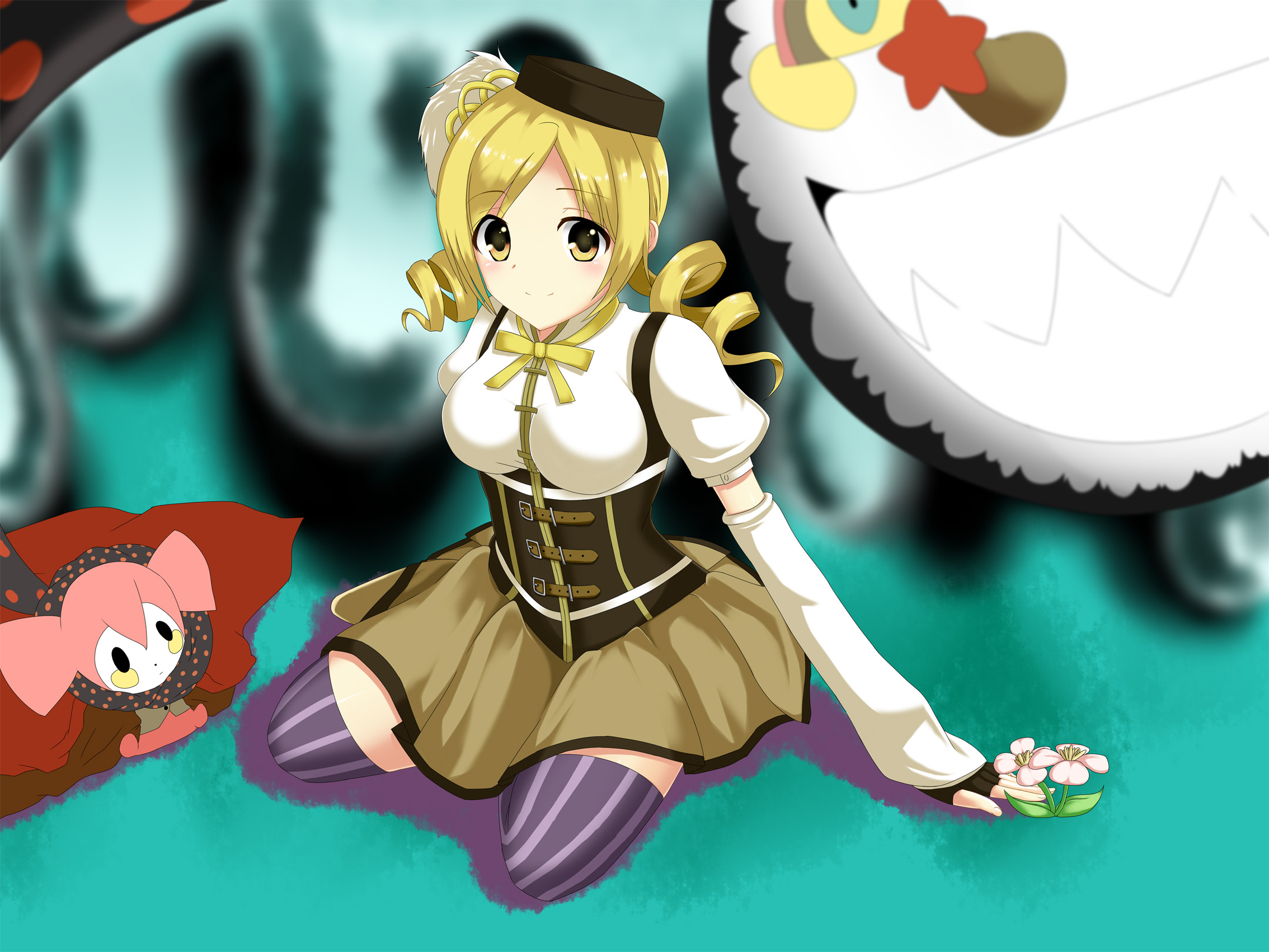Baixe gratuitamente a imagem Anime, Mahô Shôjo Madoka Magika: Puella Magi Madoka Magica, Mami Tomoe, Charlotte (Puella Magi Madoka Magica) na área de trabalho do seu PC