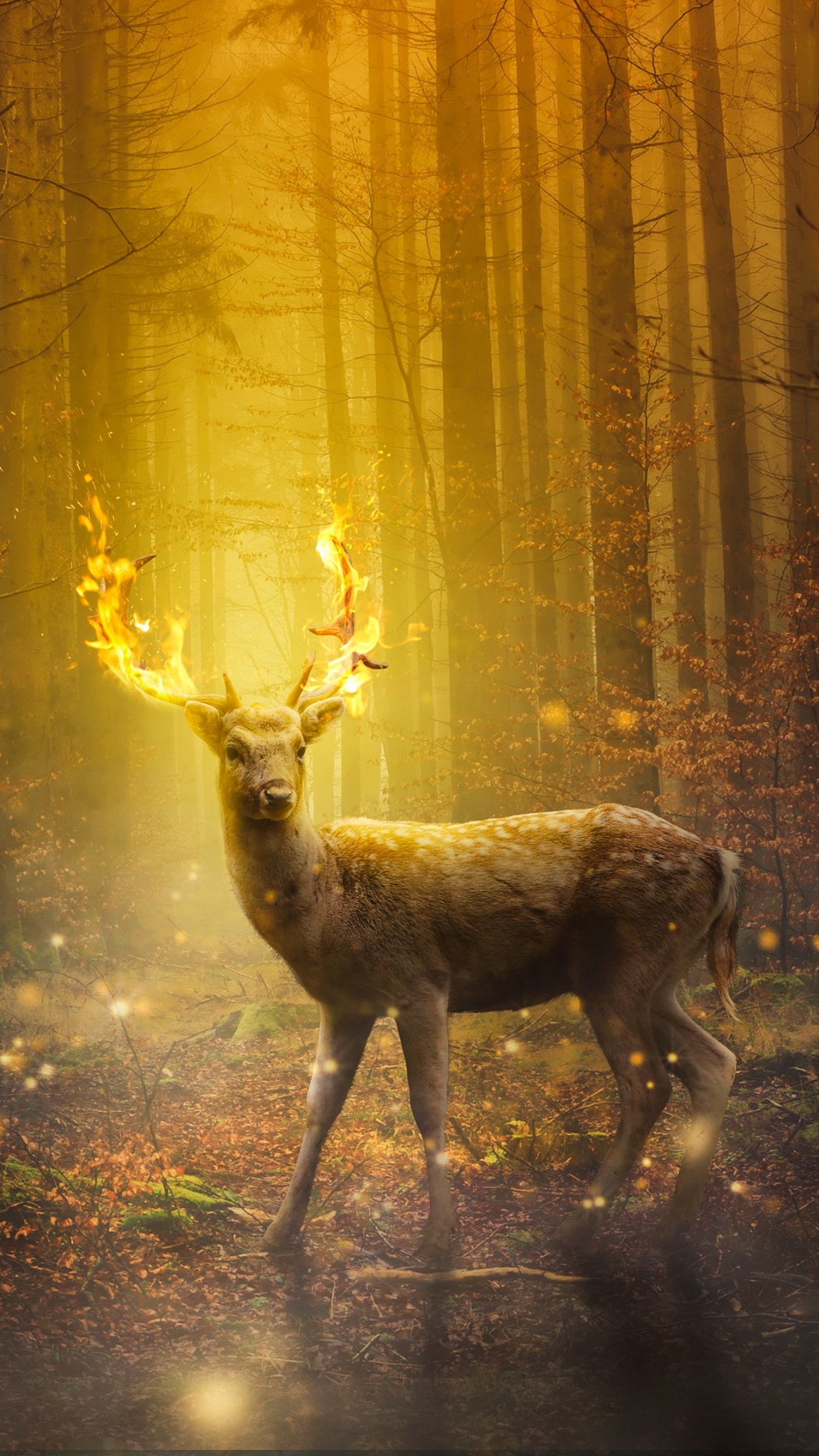 無料モバイル壁紙ファンタジー, 鹿, 火炎, ファンタジー動物をダウンロードします。