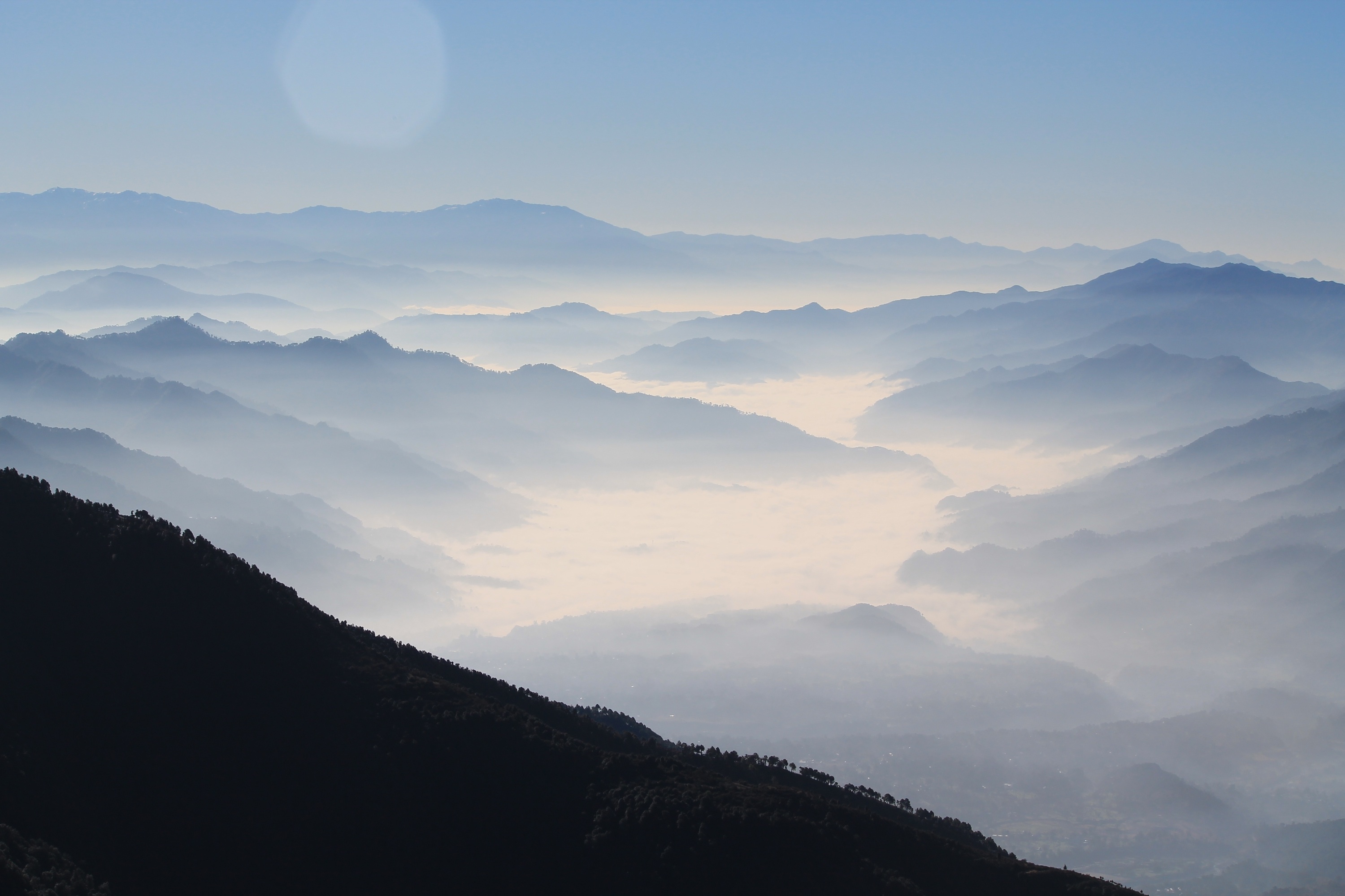 無料モバイル壁紙風景, 地平線, 山, 霧, 地球, パノラマ, 谷をダウンロードします。