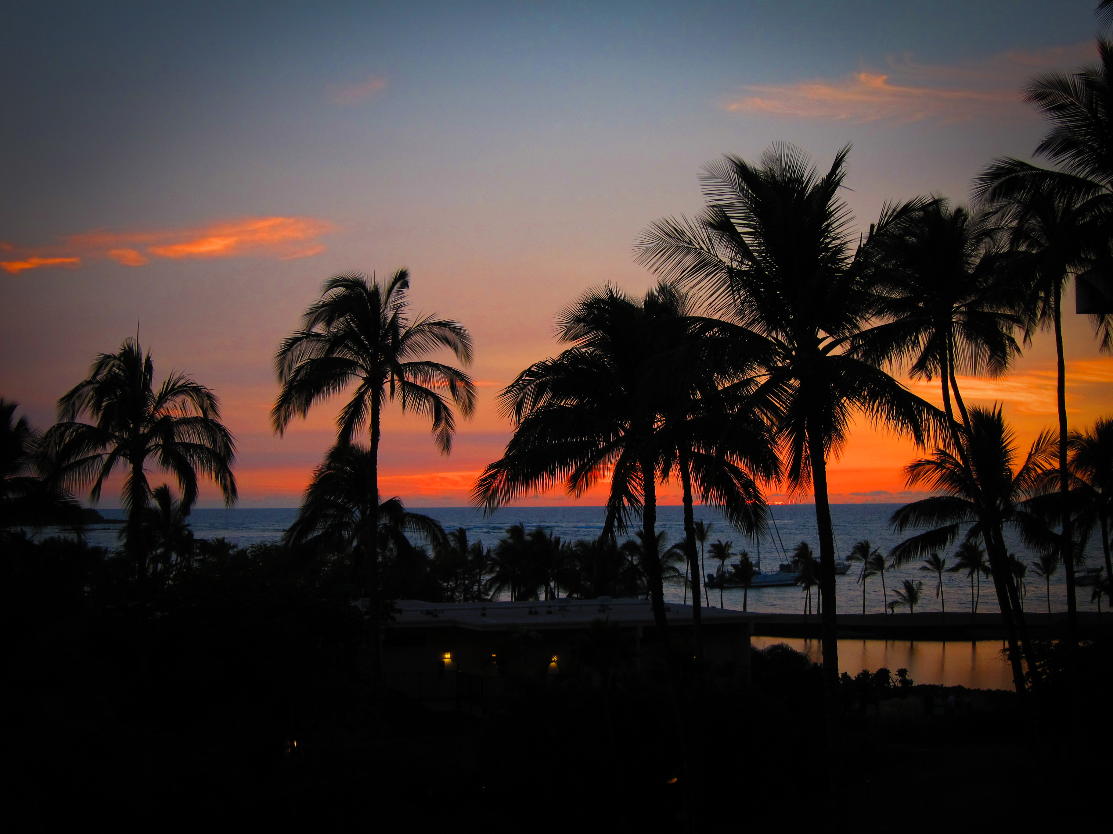 Handy-Wallpaper Hawaii, Natur, Horizont, Ozean, Palms, Sunset kostenlos herunterladen.
