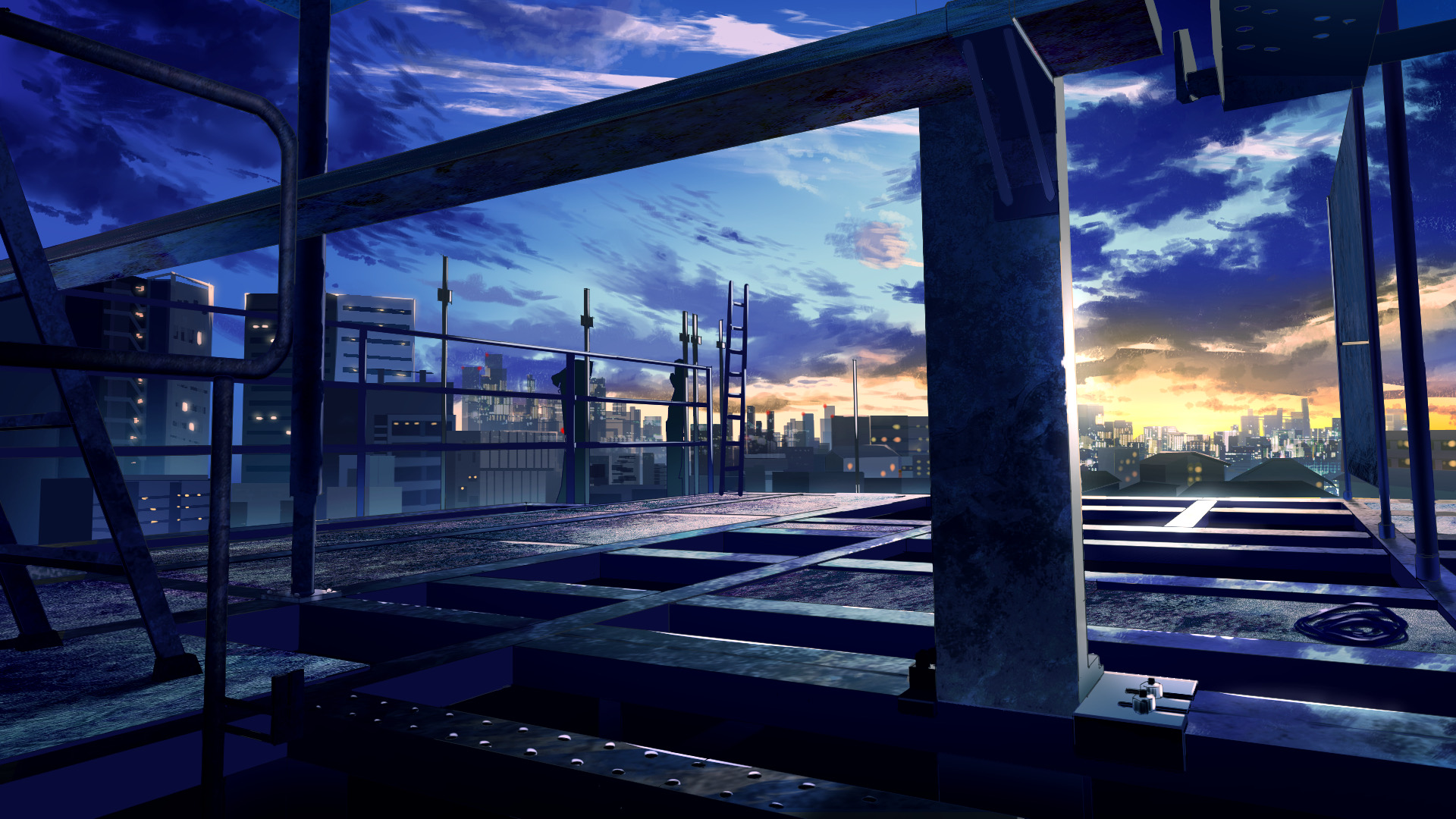 Baixar papel de parede para celular de Anime, Pôr Do Sol, Cidade gratuito.