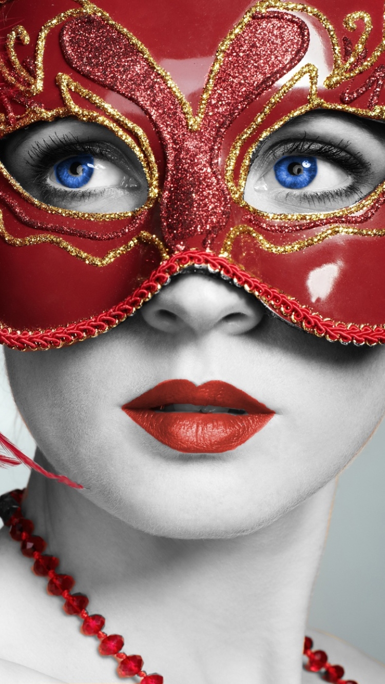 Download mobile wallpaper Mask, Face, Photography, Blue Eyes, Lipstick for free.